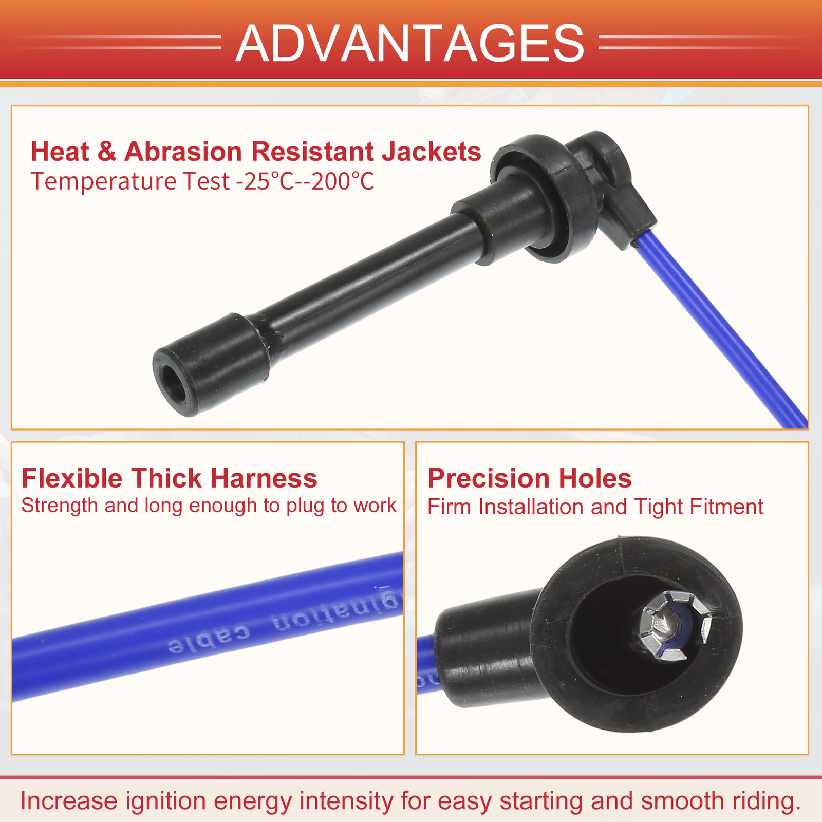 Pack of 4 Car 7mm Spark Plug Ignition Coil Wires fit for Honda Civic 1992-2000