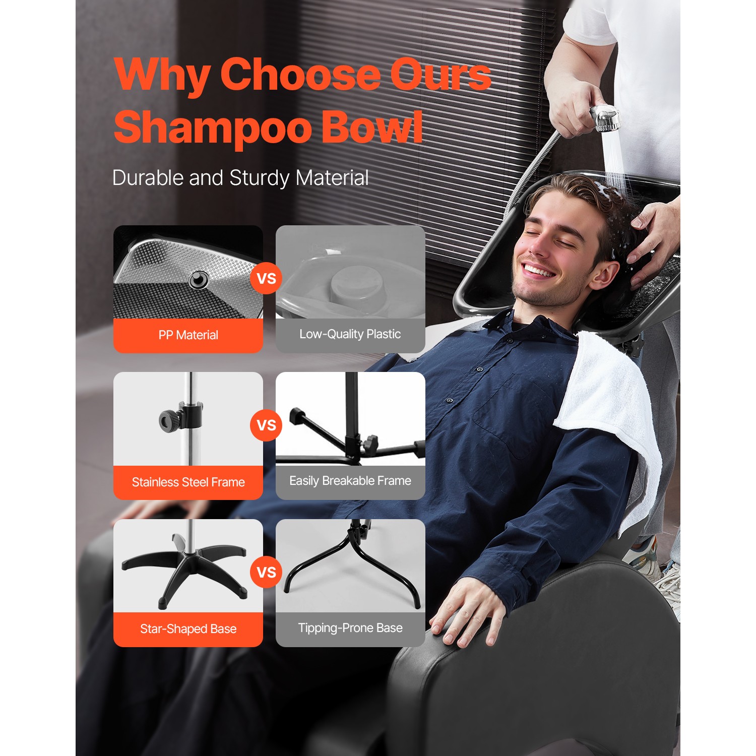 Uimoso Portable Shampoo Bowl Adjustable Height &Drain Hose for Salon or Home Use