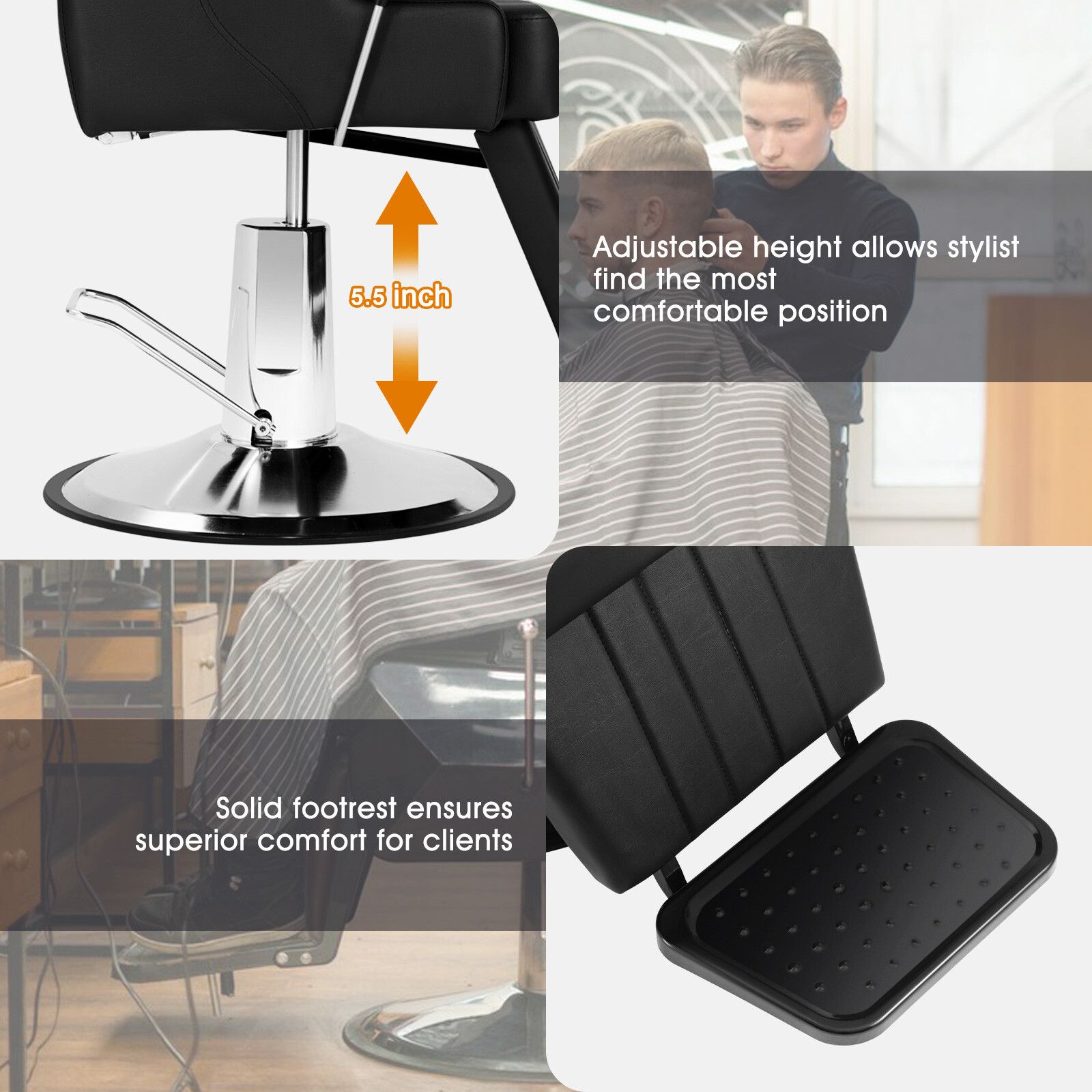 Black All Purpose Heavy Duty Recline Barber Chair Hydraulic Salon Beauty Stylist