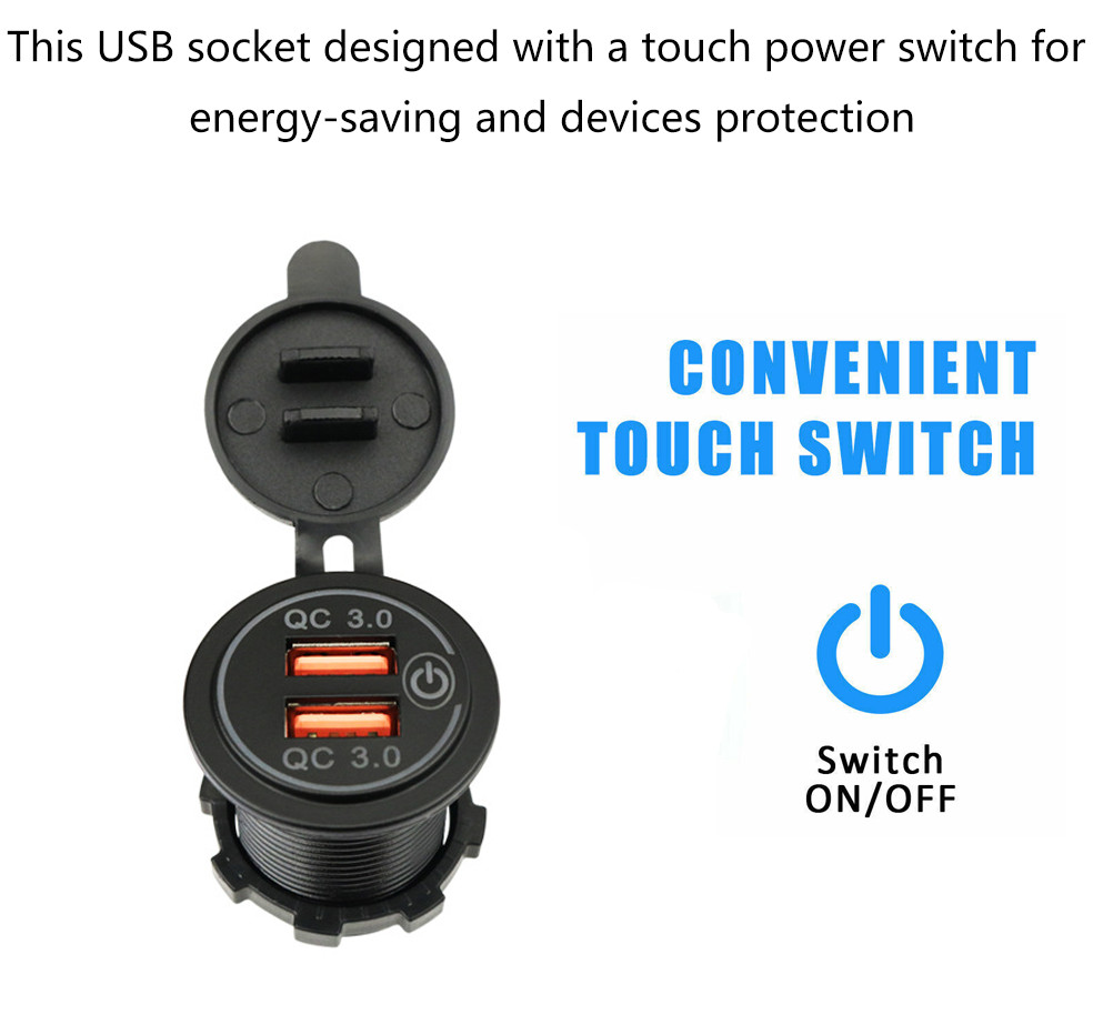 12V Car Cigarette Lighter Socket Dual QC 3.0 USB Port Charger Power Outlet LED
