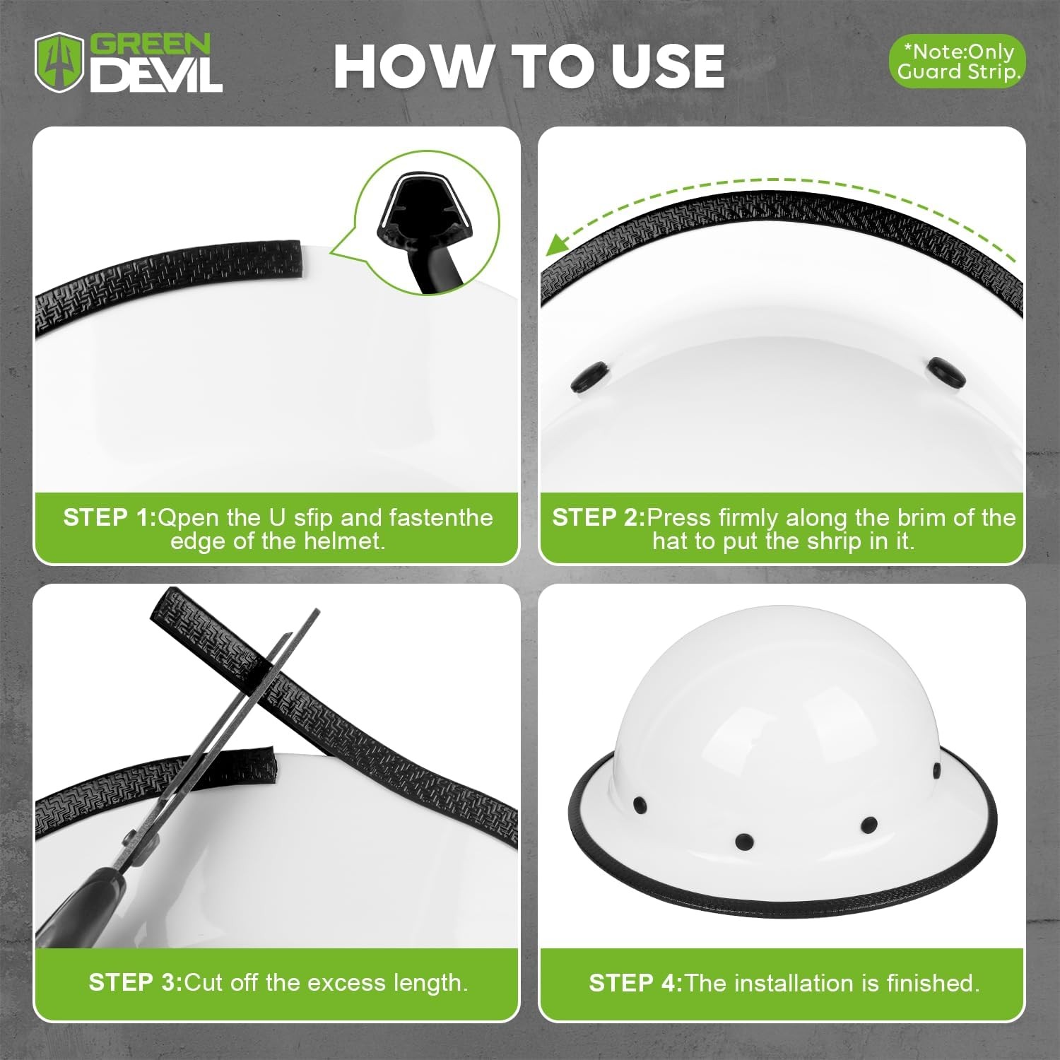 GREEN DEVIL Full Brim Guard, Hard Hat Guard Strip,Hard 36.6", Black