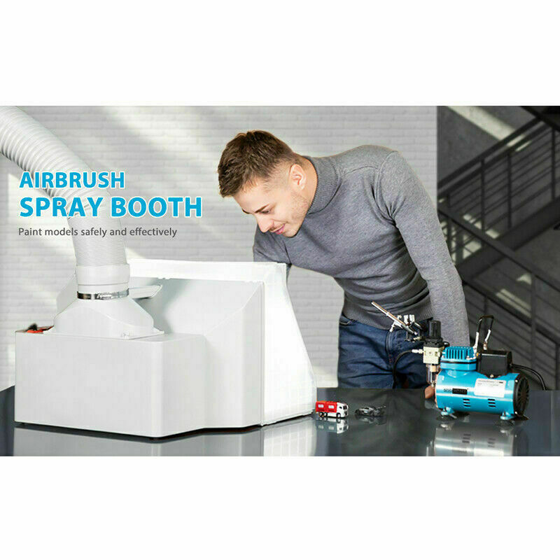 Dual Fans Portable Airbrush Paint Spray Booth Kit w/ 3 LED Light Exhaust Filter