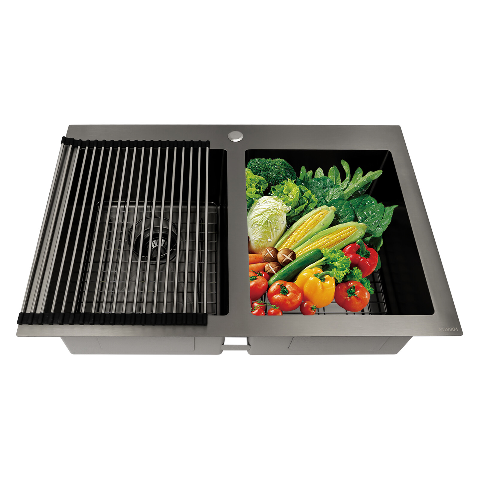 33x22" Drop in Kitchen Sink Double Bowl Gunmetal Black Stainless Steel USA