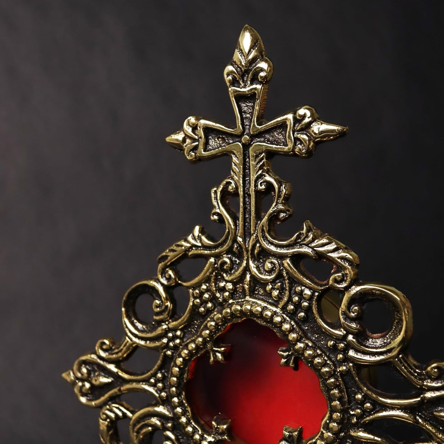 Antique Polished Solid Brass Monstrance, Catholic Reliquary, 9.5 Inches