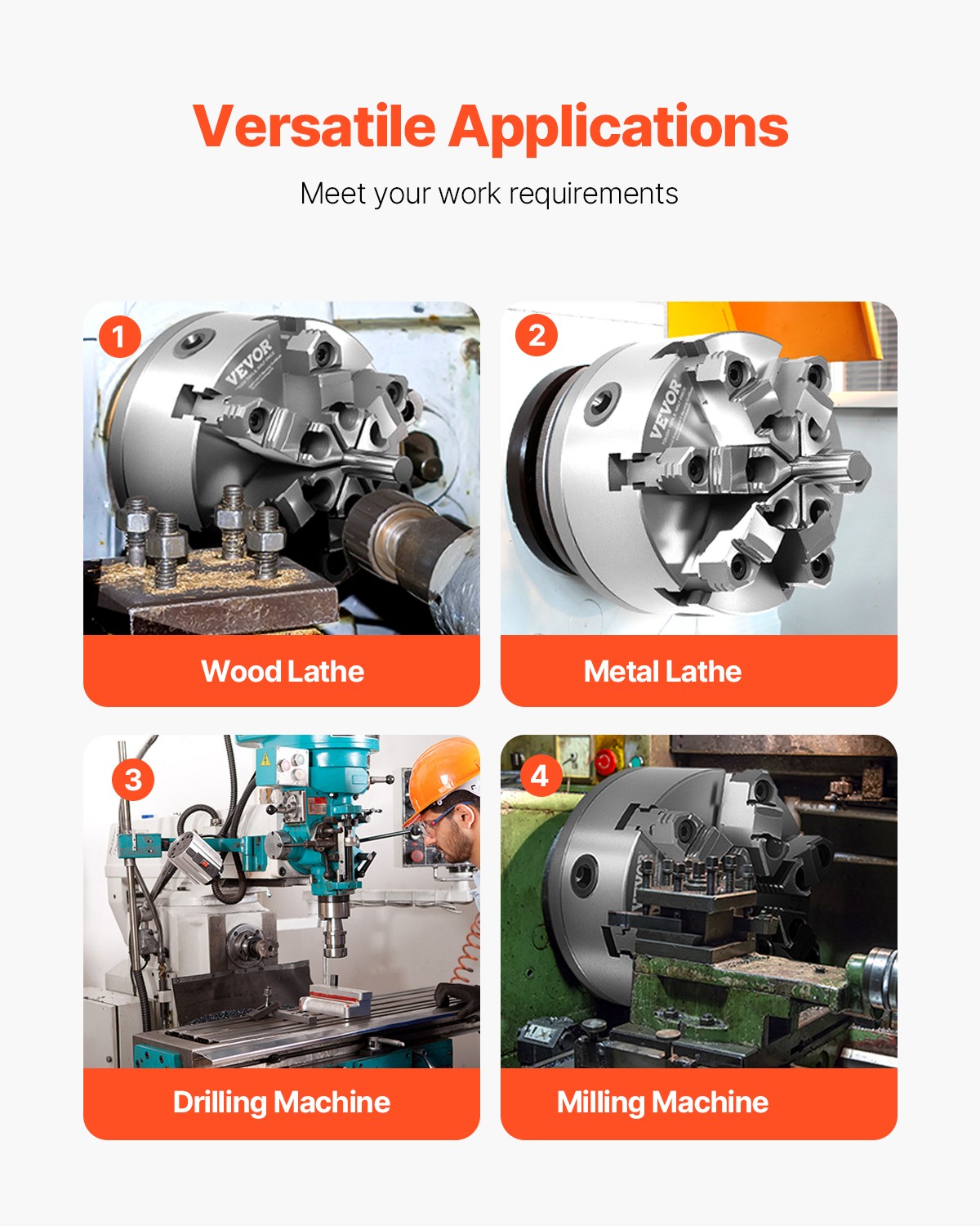 VEVOR 6 Inch 6-Jaw Self-Centering Lathe Chuck with D1-4 Cam Lock Backing Plate