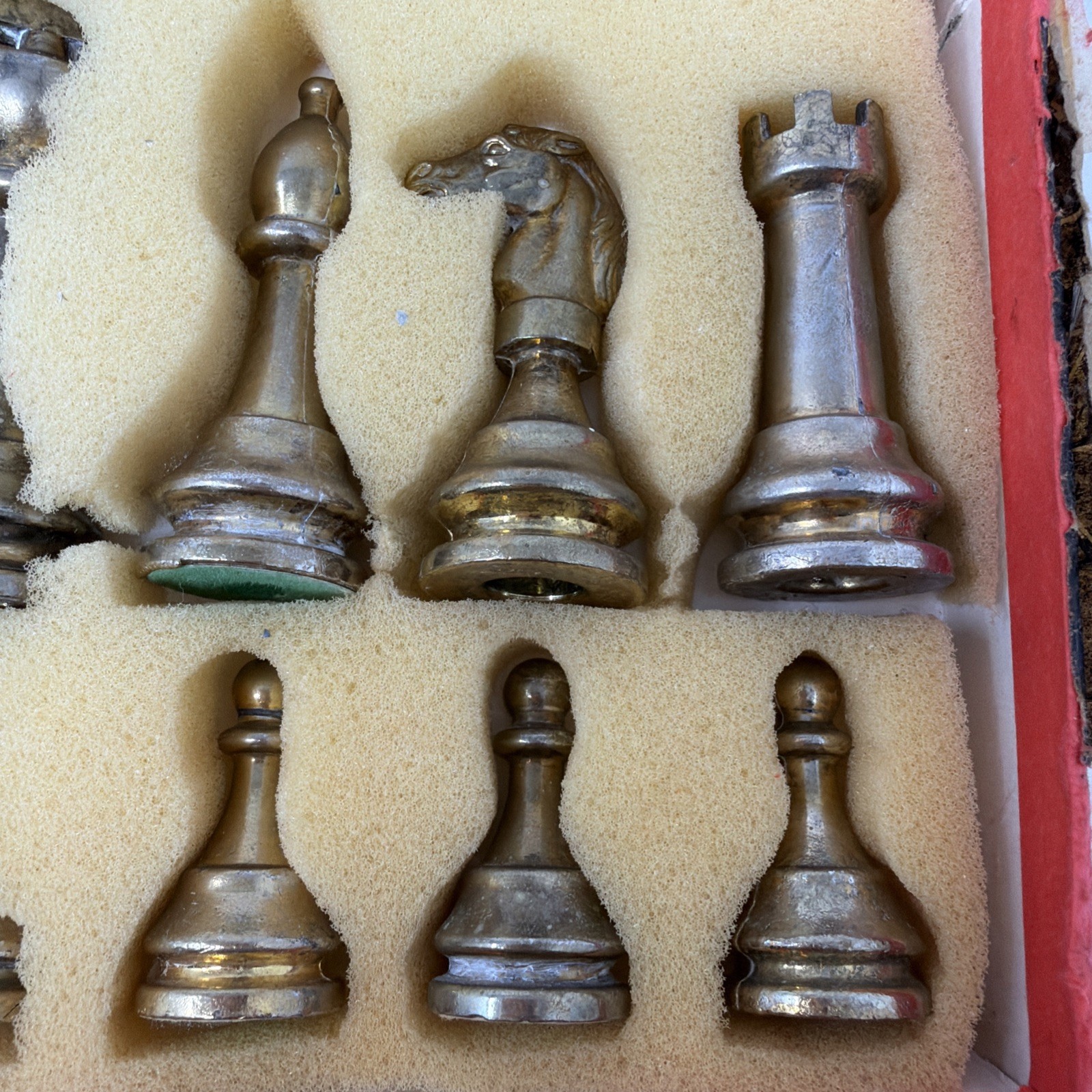 Italian 3" Brass and Cast Metal Complete Set of 32 Chess Pieces