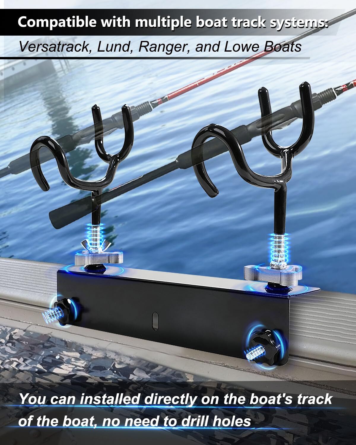 Boat Track System Rod Holder with Power Lock and Track Adapter
