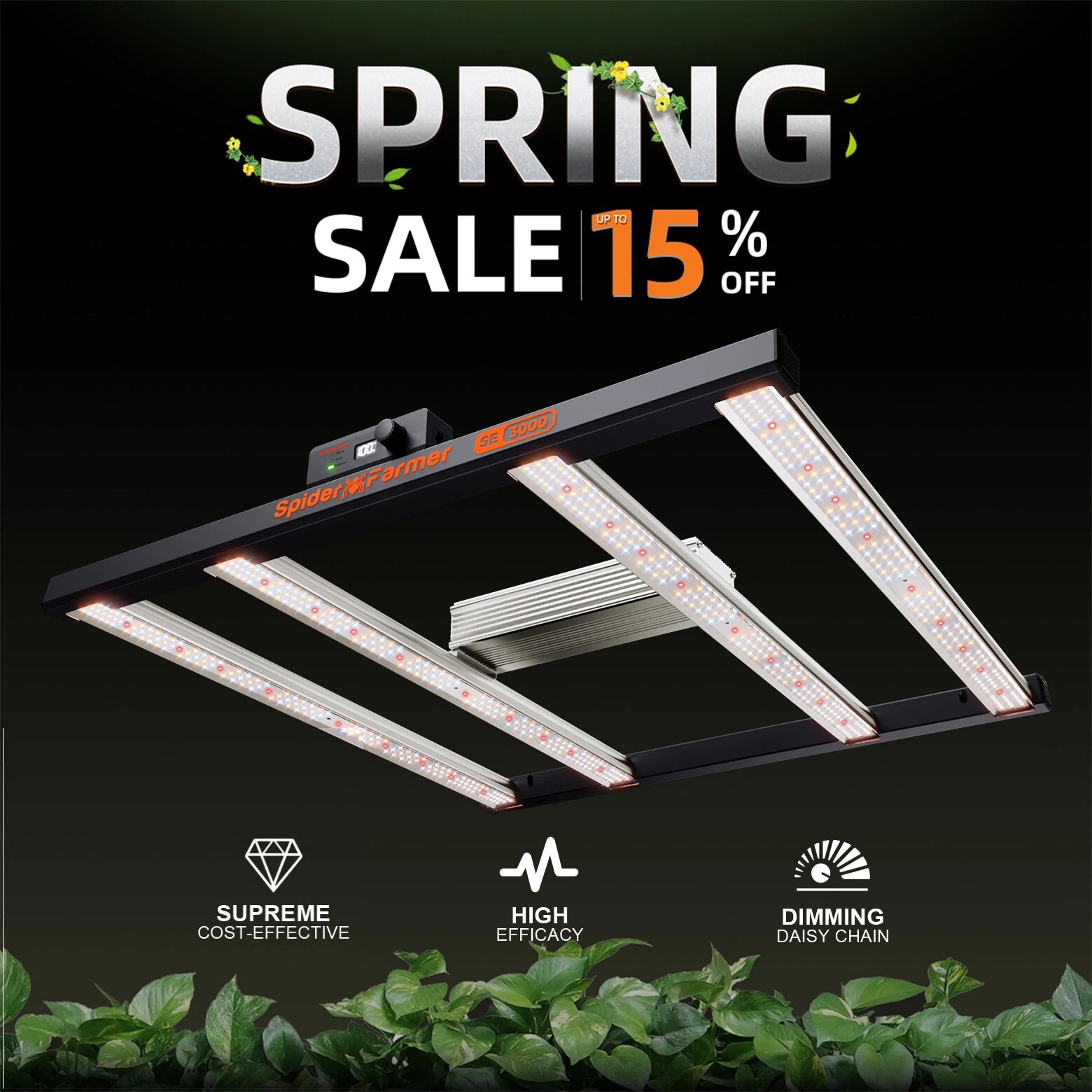 Spider Farmer SE3000 LED Grow Light Dimmable Full Spectrum Grow Light Bulbs