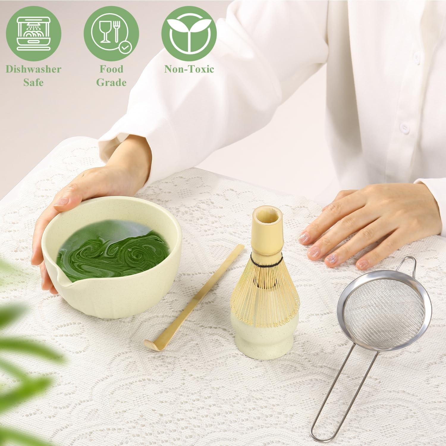 Matcha Whisk Set, Matcha Bowl with Spout, Matcha Whisk & Holder, Stainless