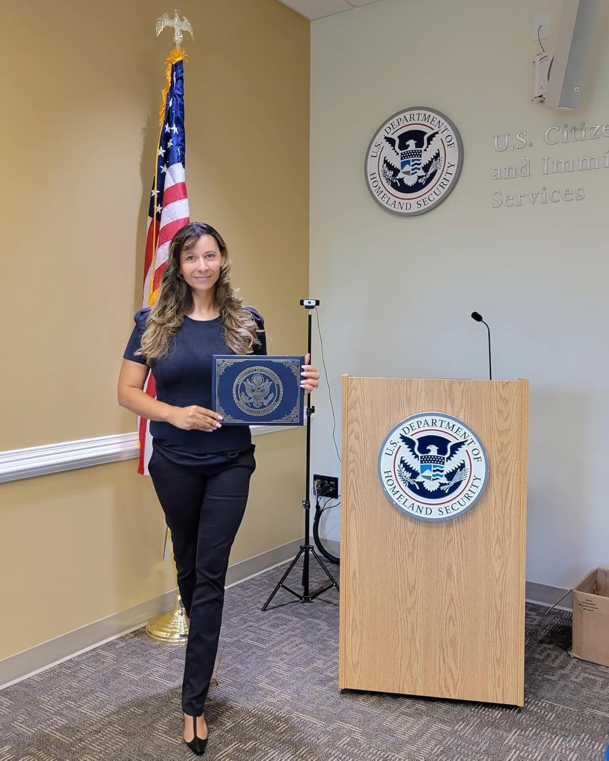 U.S. Citizenship and Naturalization Certificate Holder. Gold American Eagle Logo