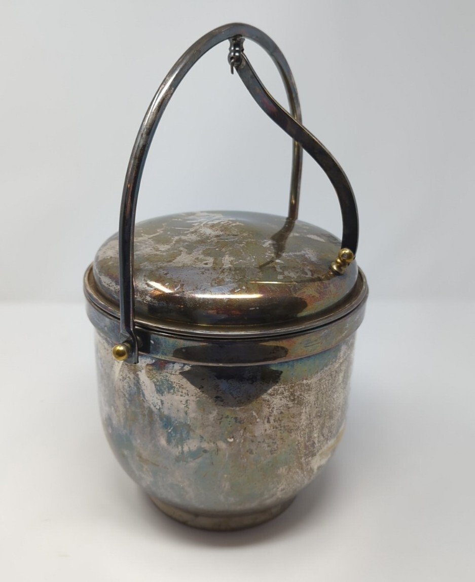 Vintage Silverplate W&S Blackinton Ice Bucket w/ Hinged Lid Glassed Lined #405