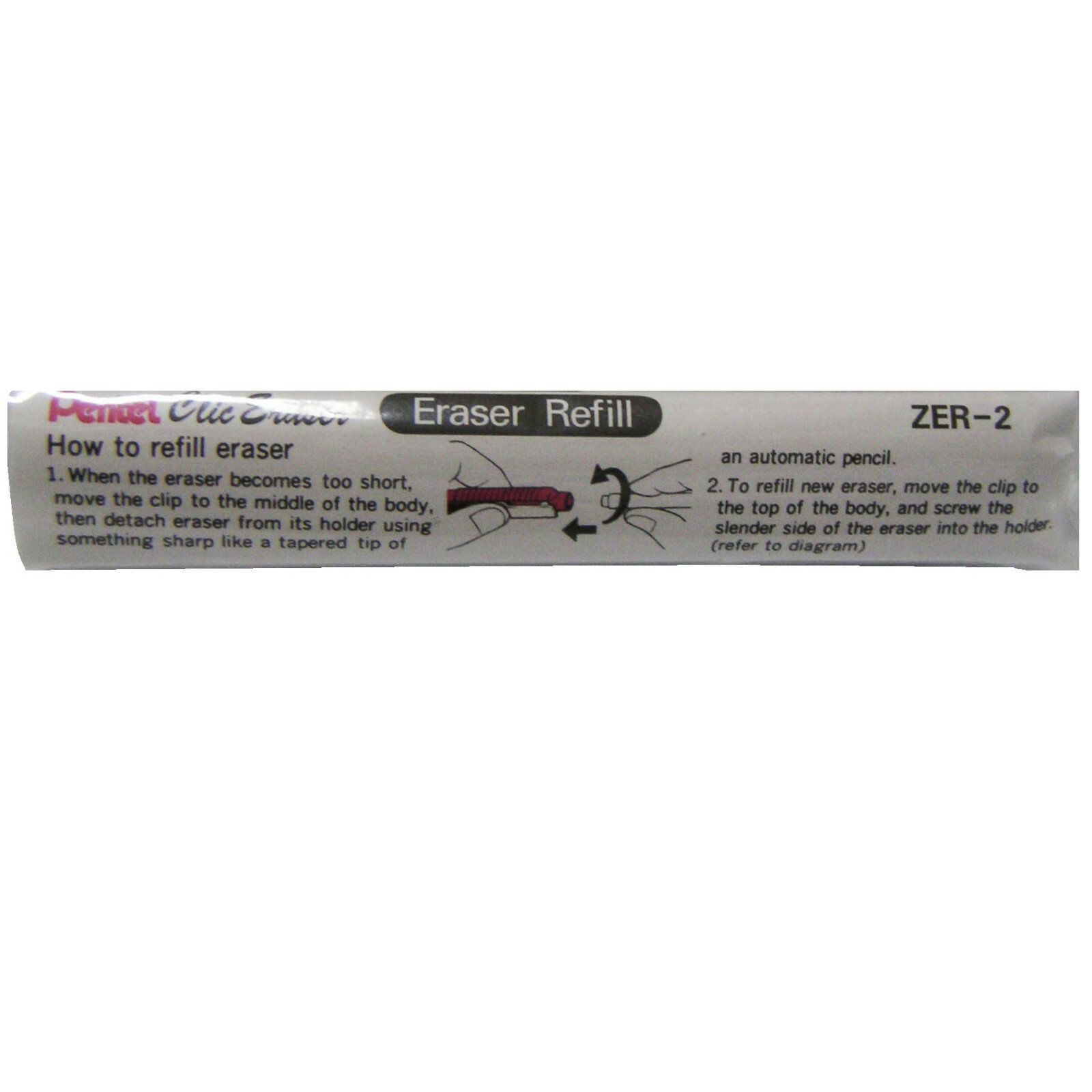 ZER-2 Pentel Clic Eraser Refill for ZE22 Retractable Eraser Pen, 1 Pack of 2