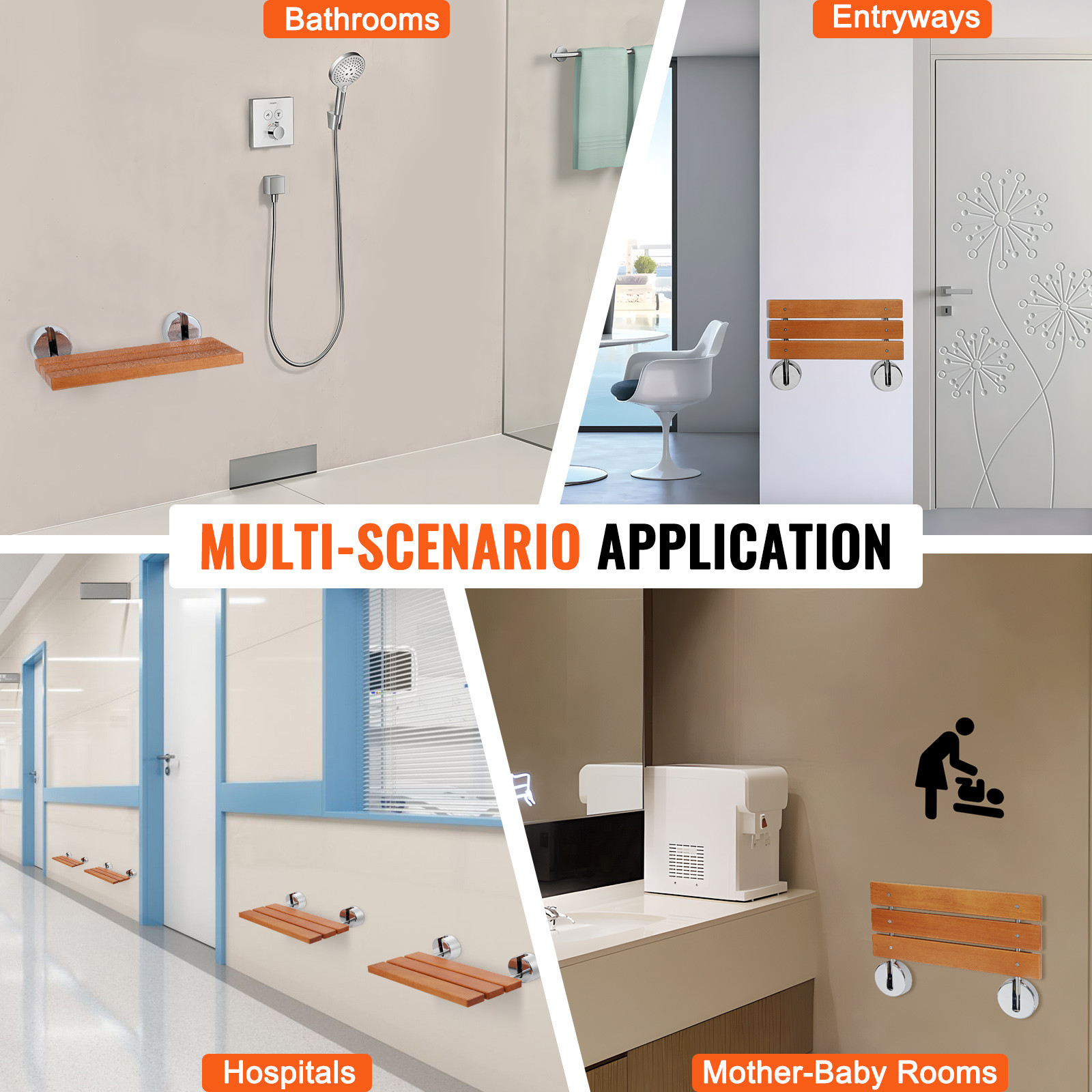 Folding Teak Shower Seat 20.1'' x 13.2'' Wall Mounted Shower Bench 440 lbs