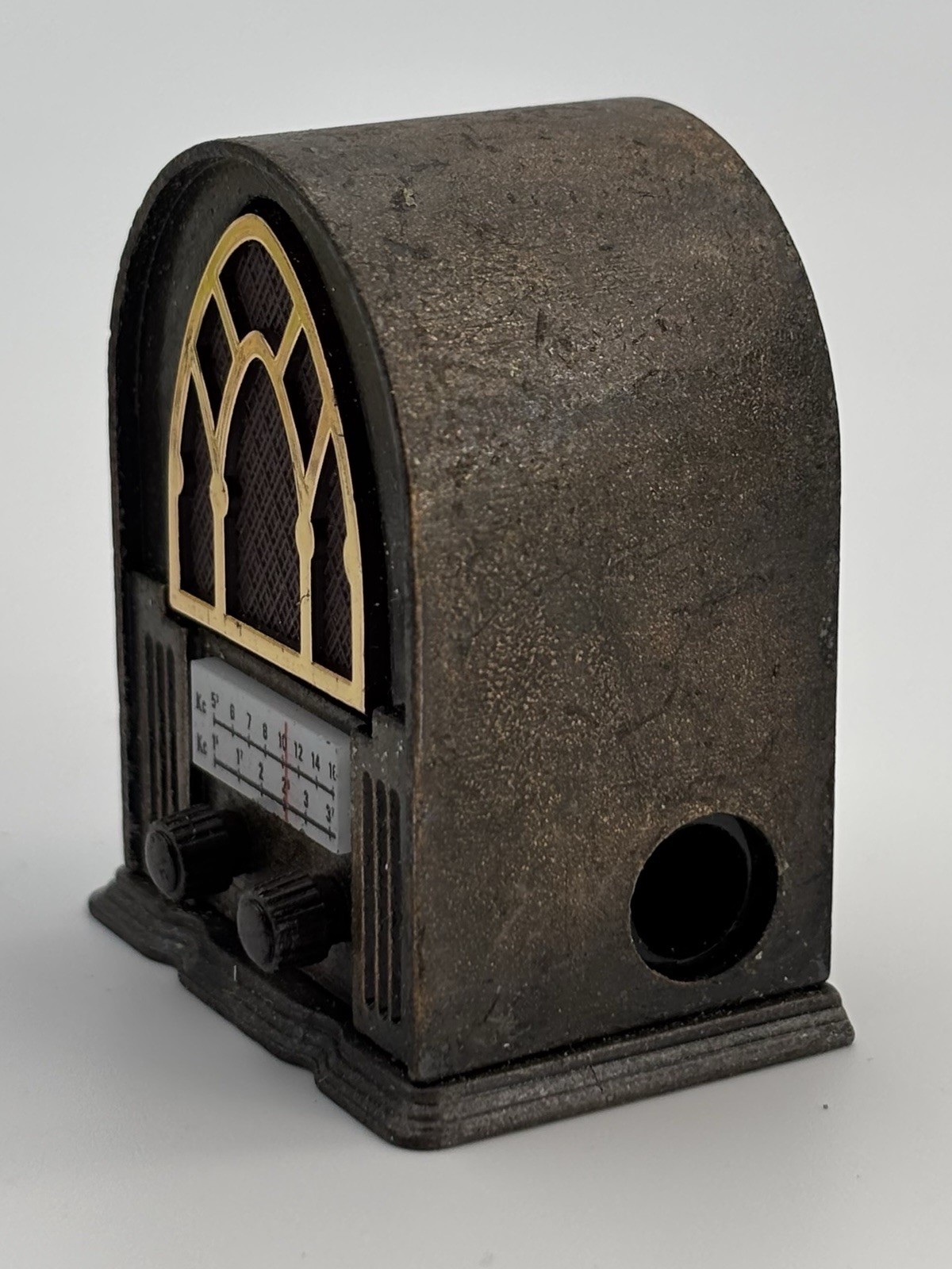 Vintage Play Me #974 Die Cast Metal Cathedral Radio Pencil Sharpener Spain w/Box