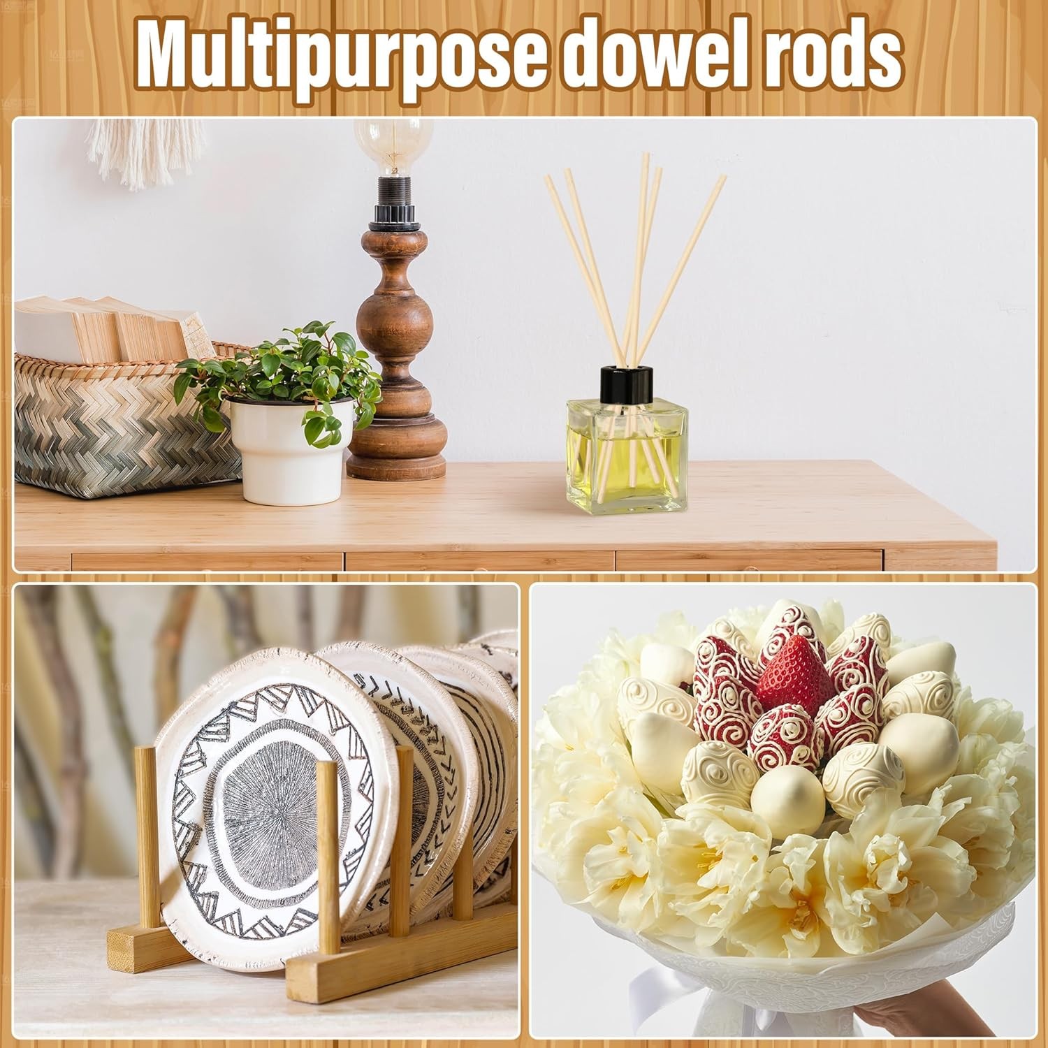 50Pcs Wooden Dowel Rods 1/4 x 12 Inch Wood Sticks for Crafts, Precut Wooden...