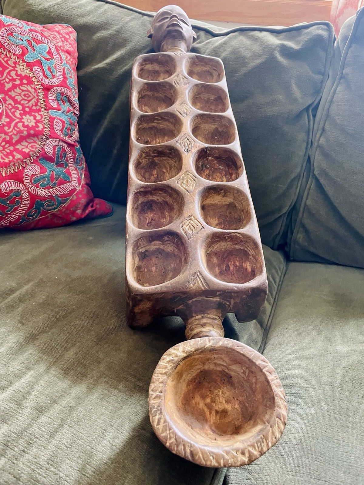 Antique Hand Carved African Woman Man Figural Mancala Game Board Tribal Art