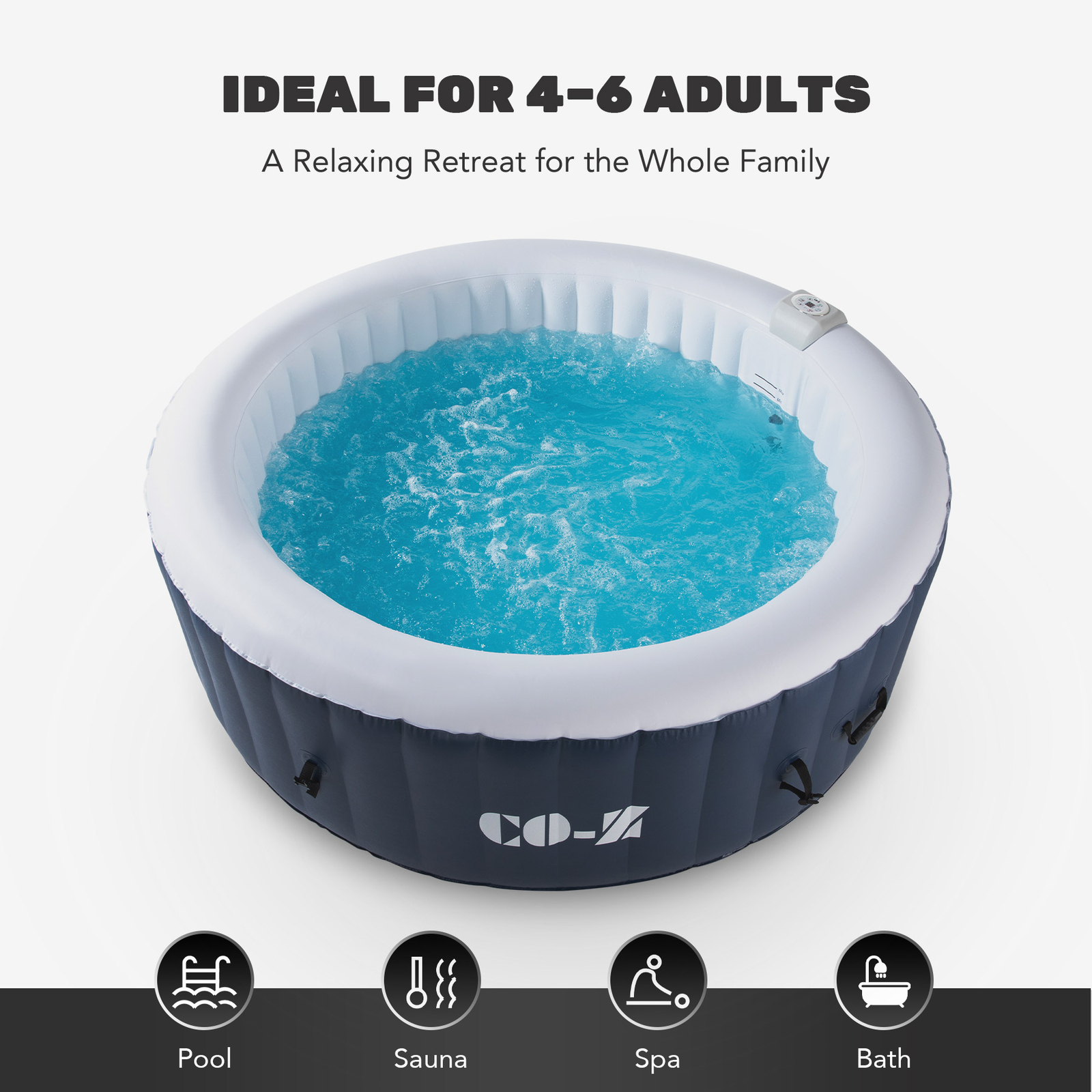 CO-Z Inflatable Spa Tub 6.8x6.8x2 ft. for 6 Person Portable w. Pump, Jet, Cover