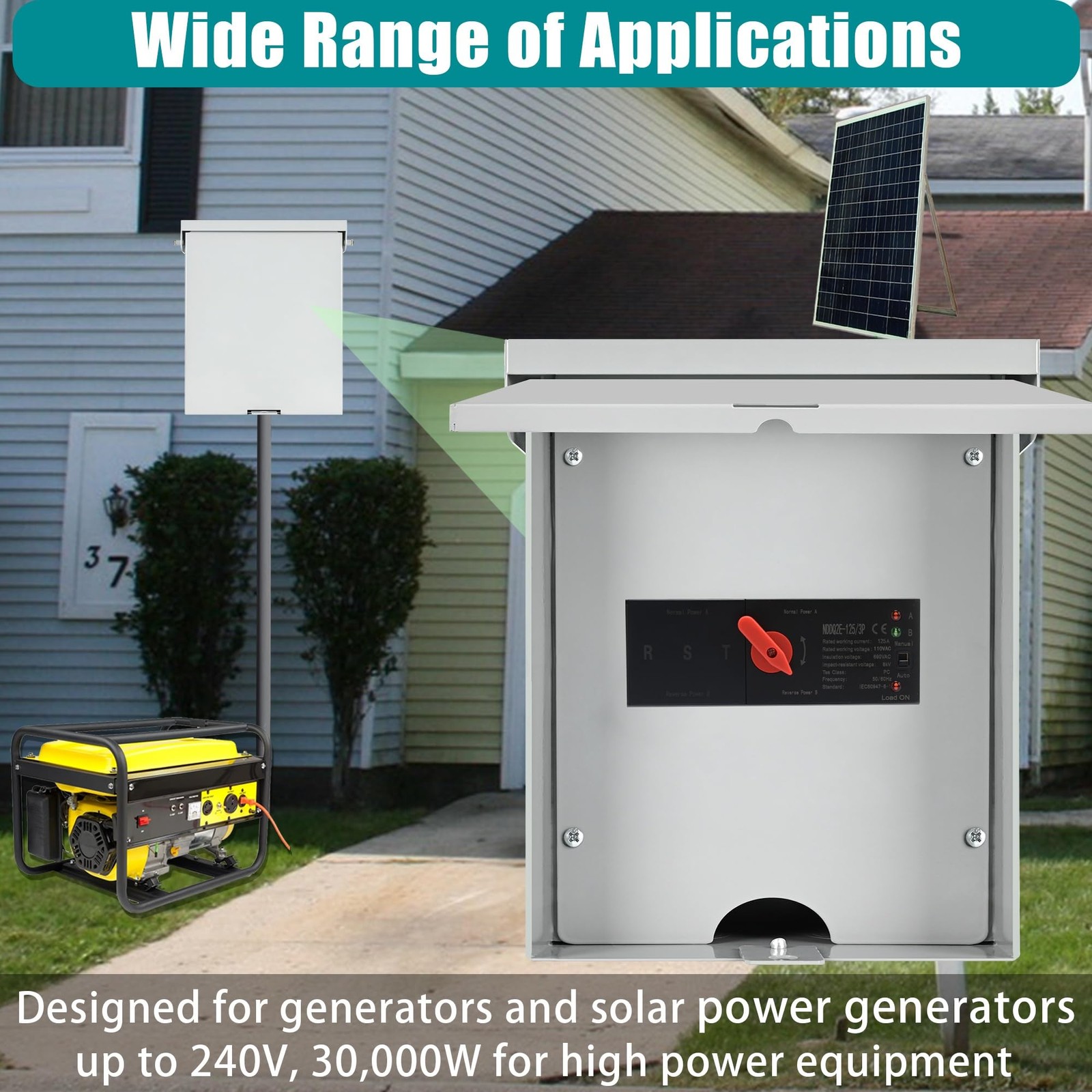 Automatic Transfer Switch, 125 Amp 3 Pole Auto Switch for Home...