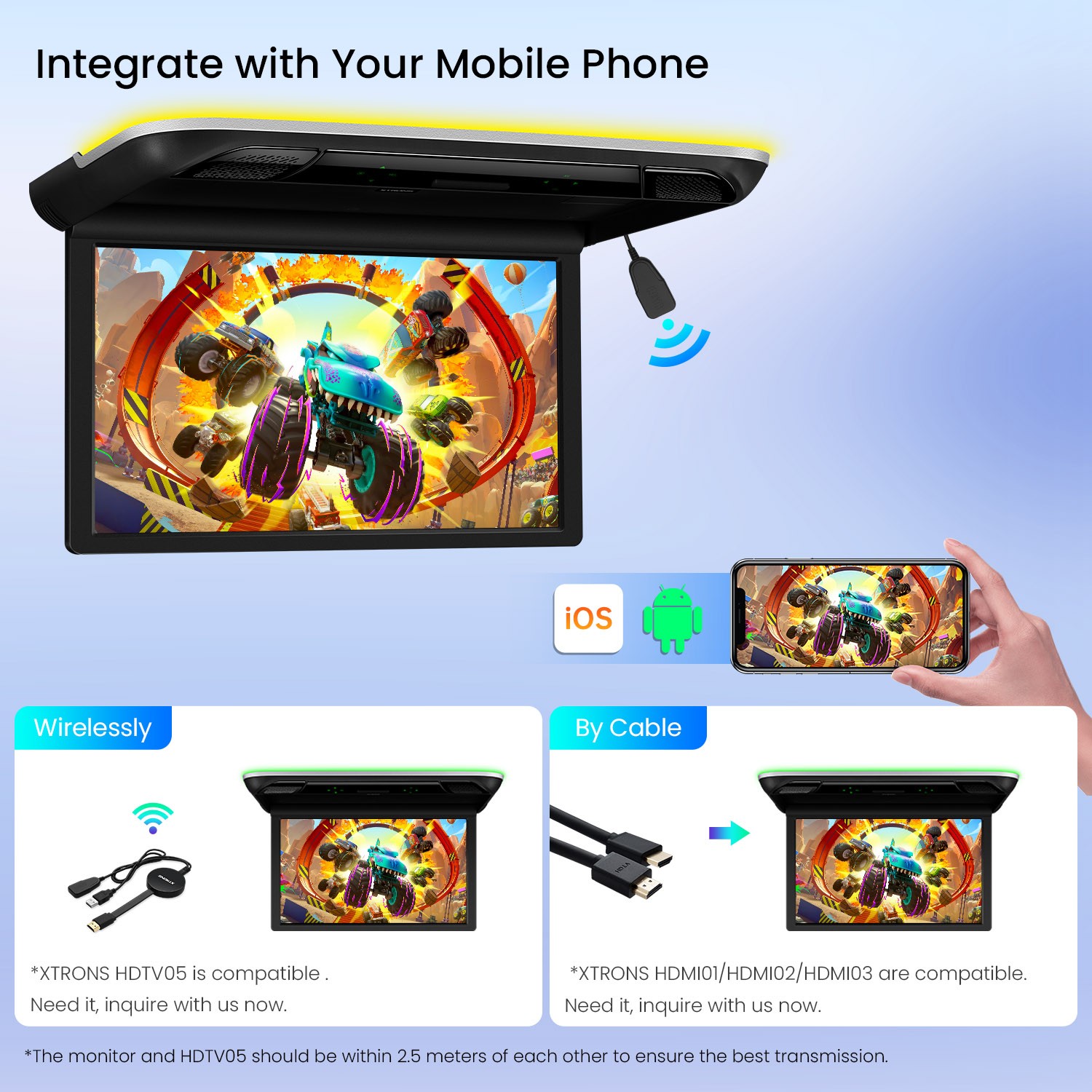 21.5" Car TV Coach Bus Flip Down Roof Monitor Overhead HD Screen 1080P USB HDMI