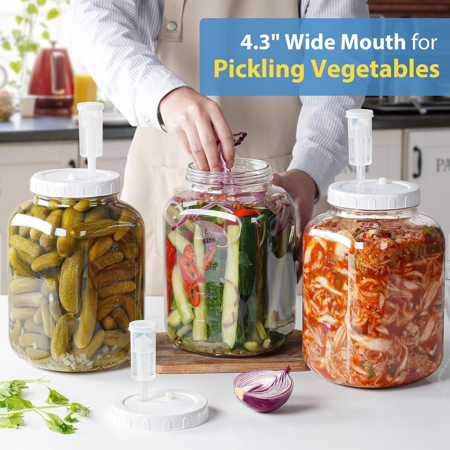 2 Pack Large Fermentation Jars, 1.5 Gallon Glass Jars with 100% Airtight Lid & 3