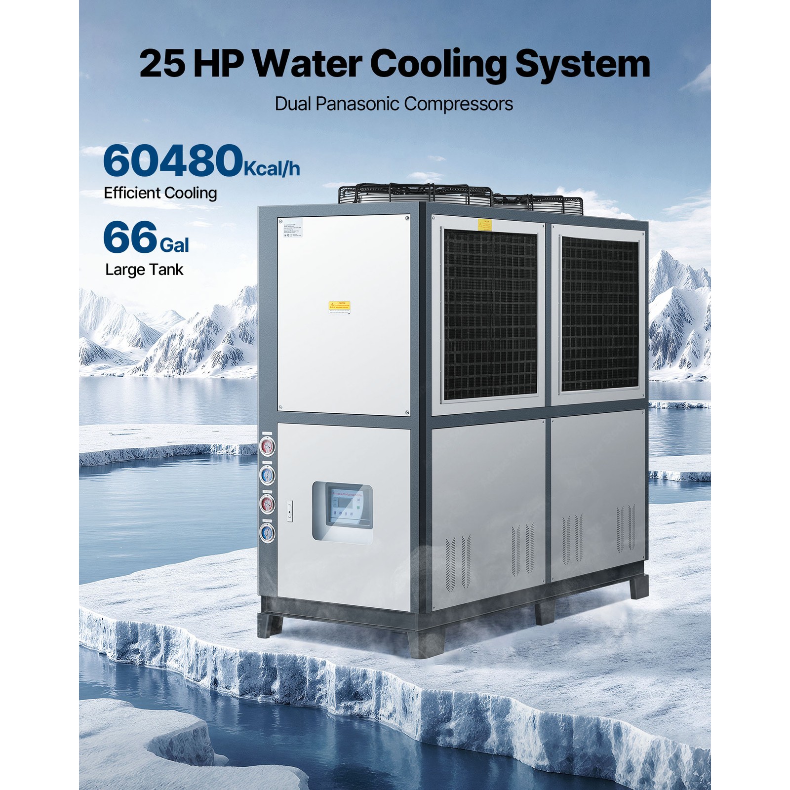 Uimoso Industrial Air-Cooled Water Chiller 25 HP 66-Gallon Tank LED Control Pane