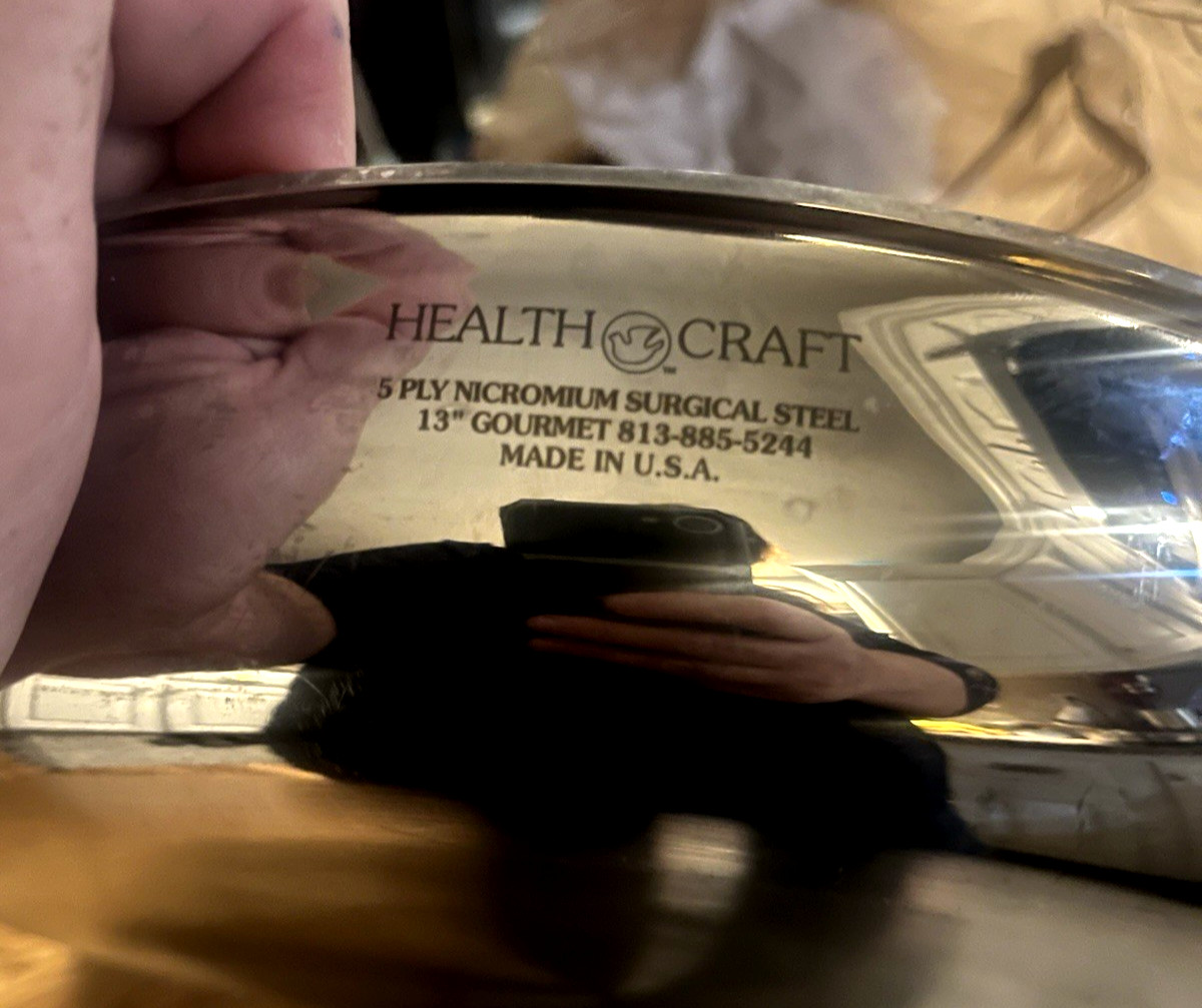 HEALTH CRAFT 13" GOURMET FRYING PAELLA PAN * Surgical Steel * Dual Handles * USA