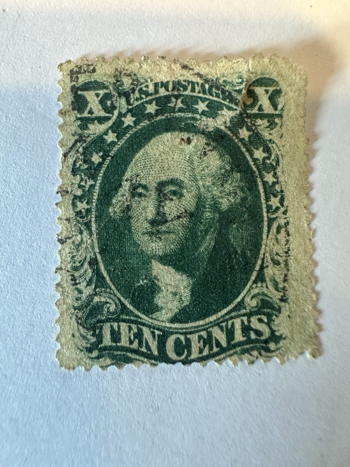 US 10 Cent Green Historical Figures Stamp 1851-1860 Used Handstamped