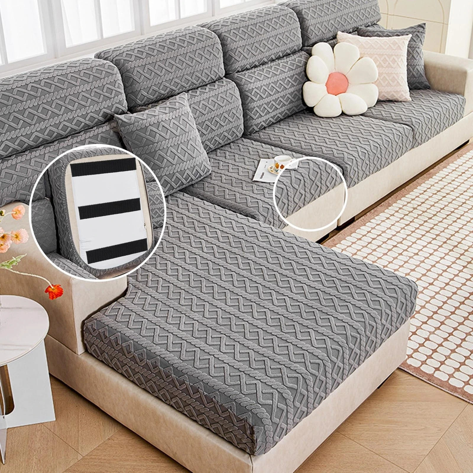 4.4Inch7Ft Large Hook and Loop Sheet Tape Adhesive Rug Grip Pads for Couch