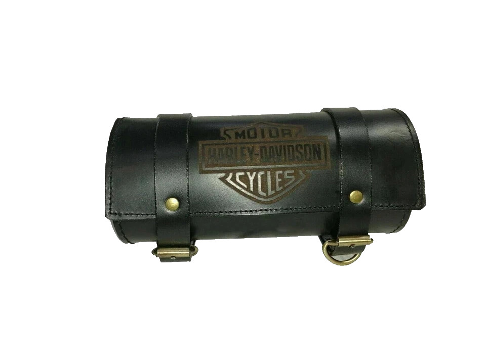 PURE LEATHER TOOL BAG ENGRAVED FOR HARLEY DAVIDSON MOTORCYCLE IN BLACK COLOR