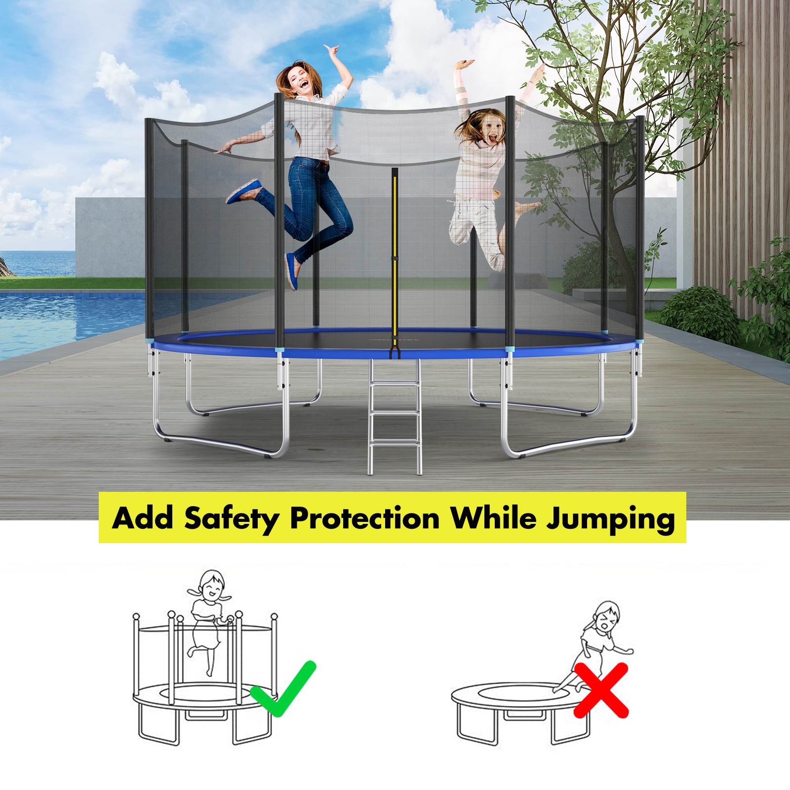 14FT/12FT Trampoline Safety Net Replacement Protection Enclosure Net with Zipper