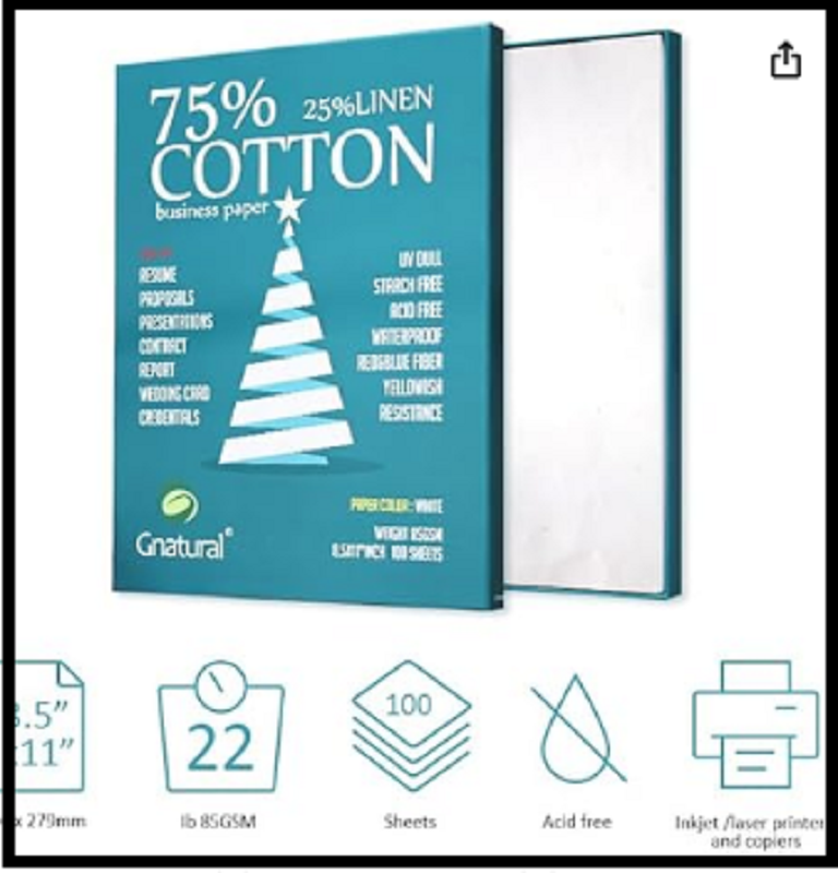 75% cotton 25% linen paper85gsm inkjet printing paper8.5x11 white color get