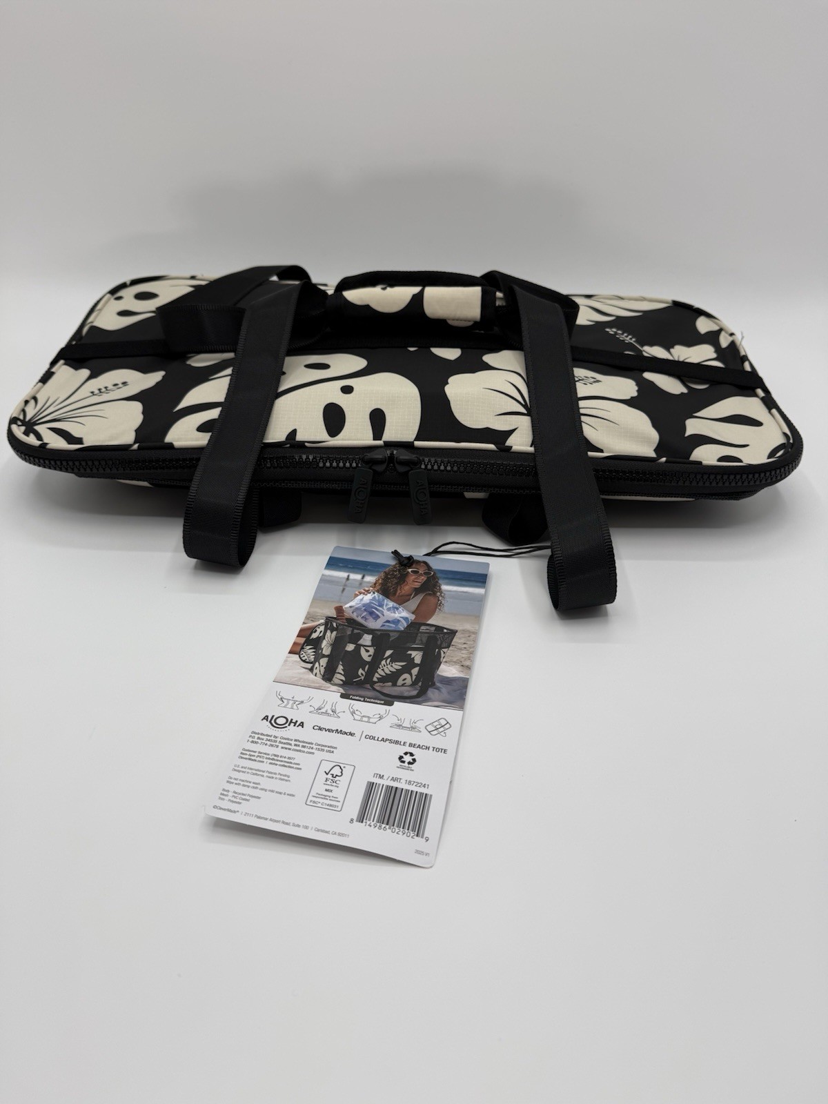 Aloha Collection CleverMade Collapsible Beach Tote Bag - Floral Black