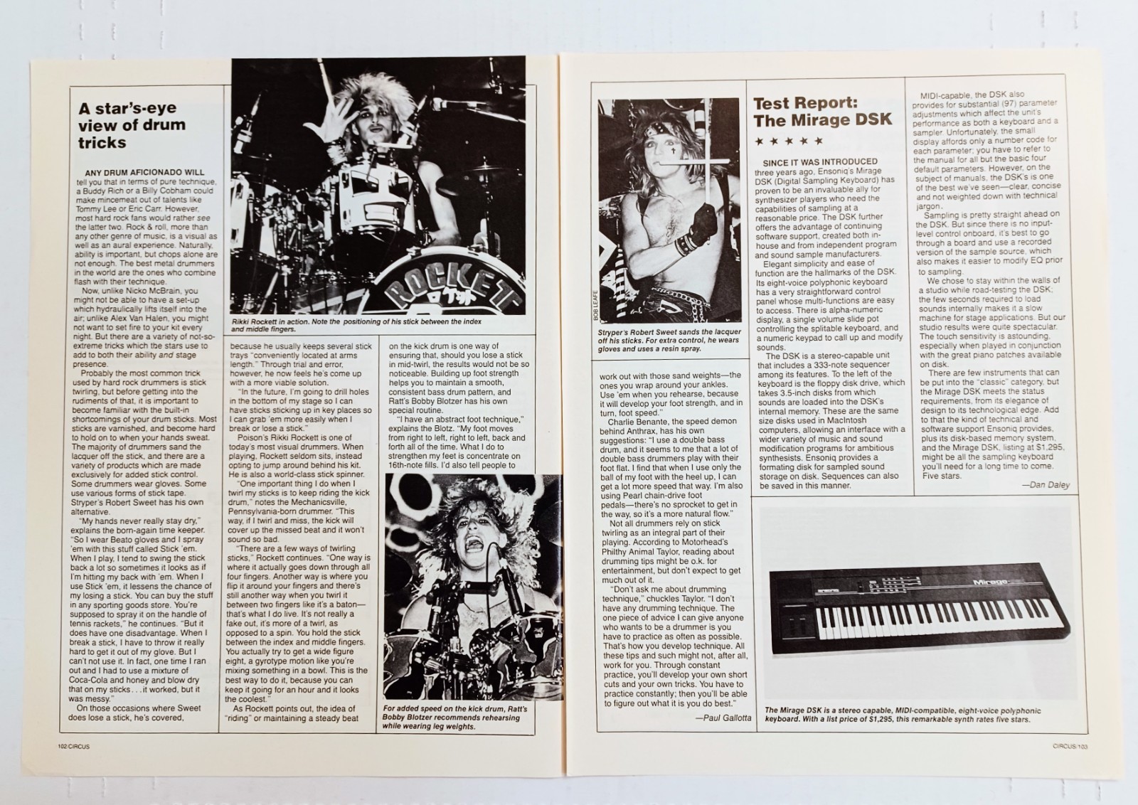 ROCK STARS DRUM TRICKS~1987 MAGAZINE ARTICLE PINUP CLIPPING~POISON/RATT/STRYPER