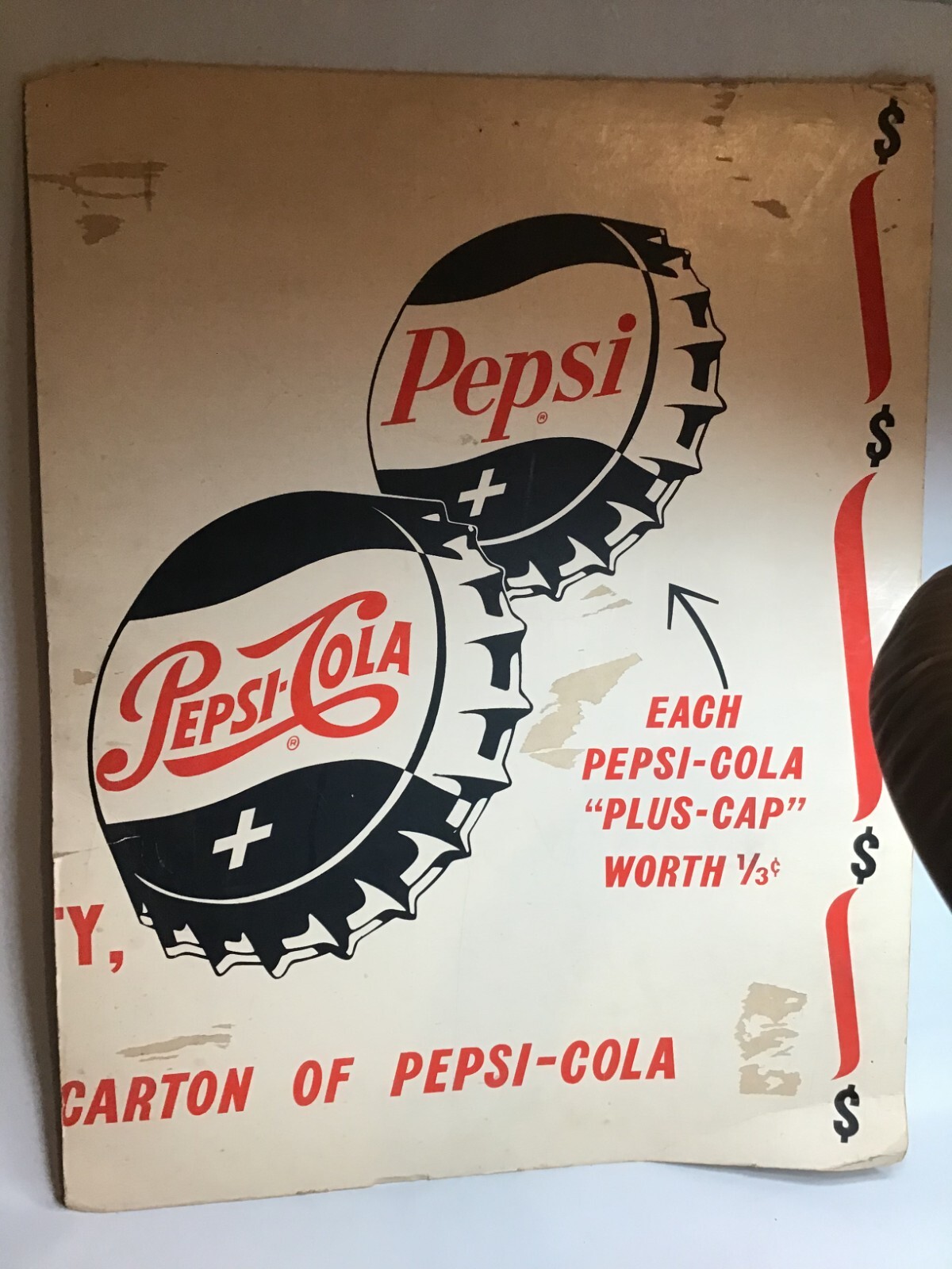 Pepsi Cola Plus Caps Cardboard Advertising Sign Collectible 22inX28in