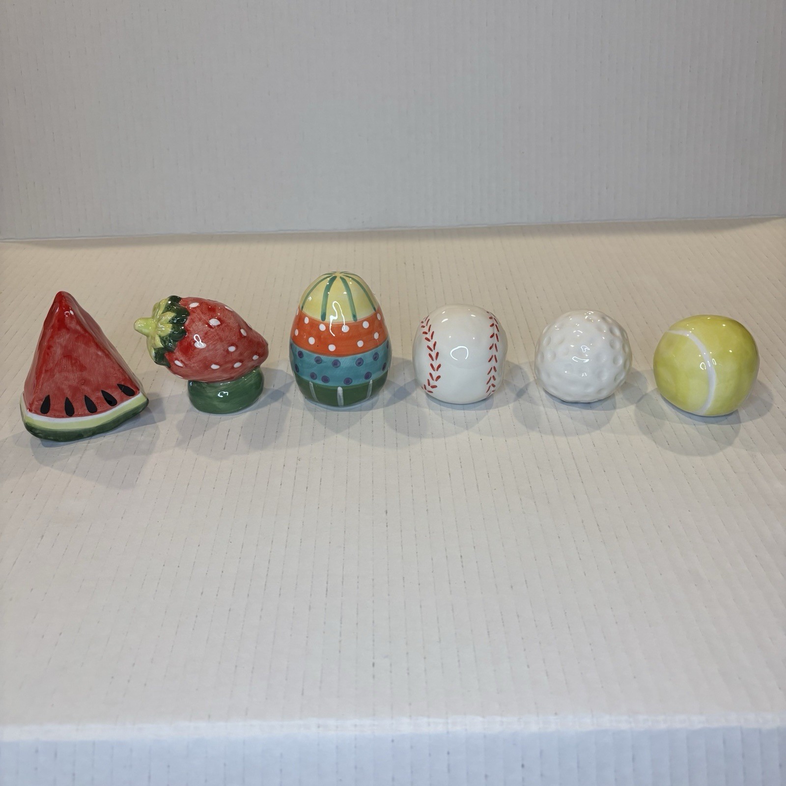 NWT (Set Of 6) Ceramic Charcuterie Board Toppers 3” Watermelon Baseball Golf Egg