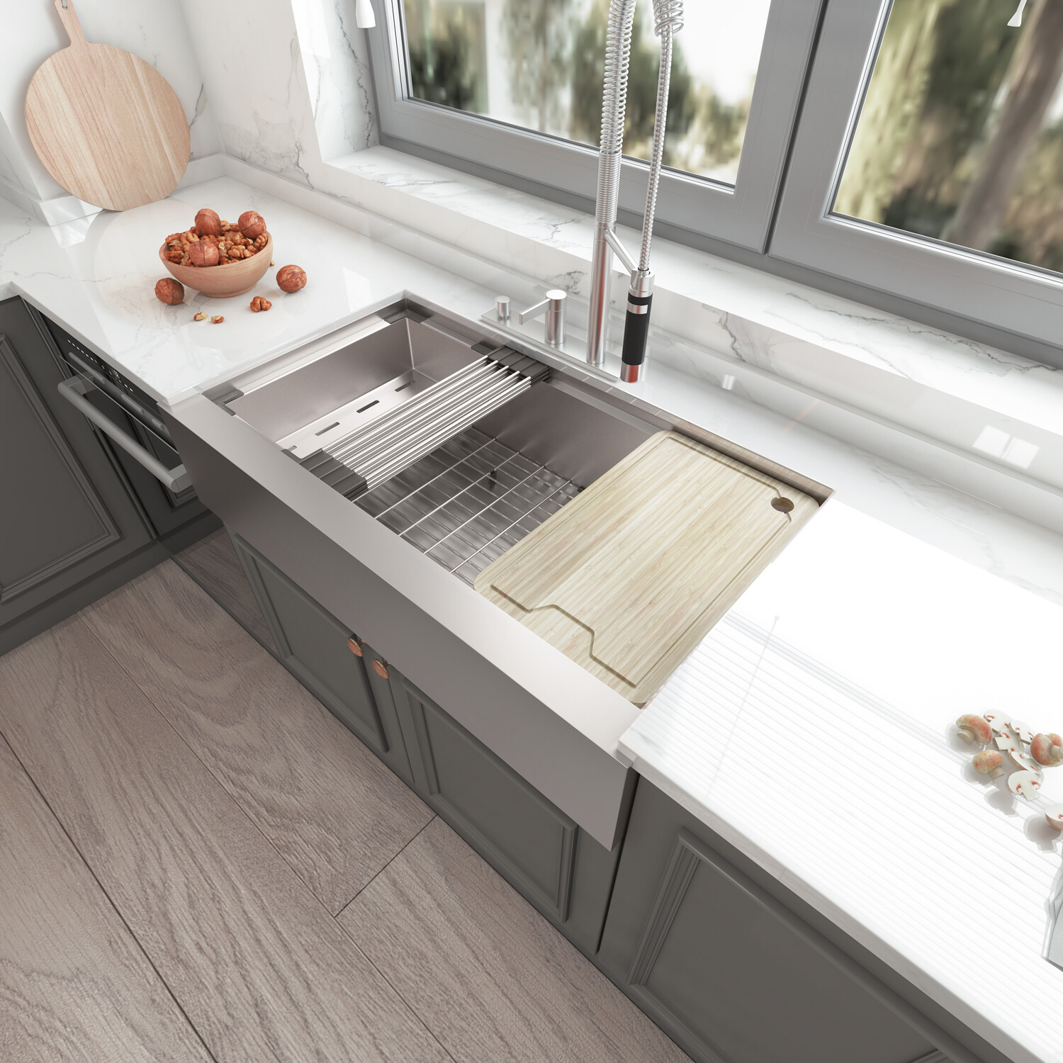 Sinber 36'' Farmhouse Apron Single Bowl Workstation Kitchen Sink KSS0006S-OLE