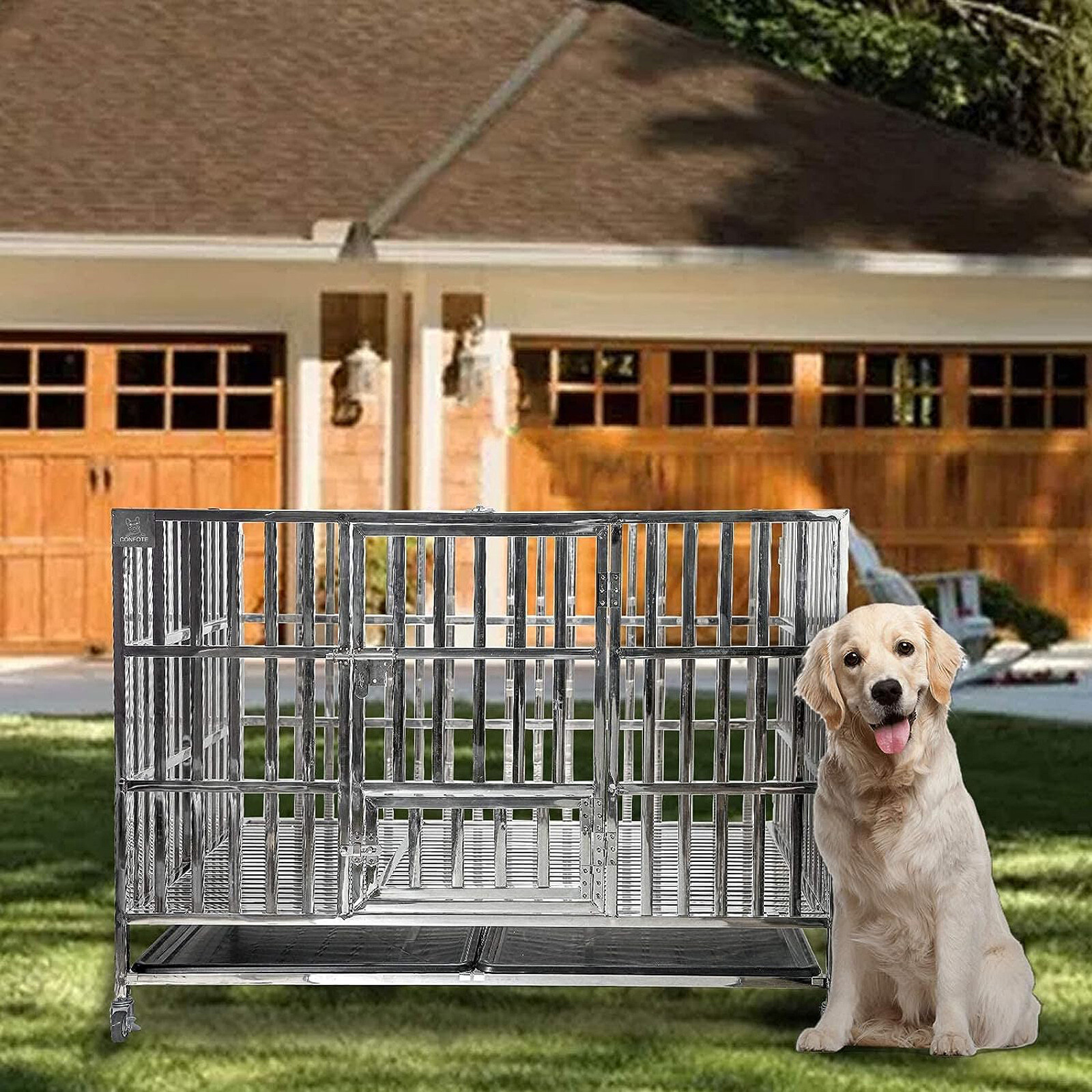 Confote 48" Heavy Duty Dog Kennel Pet Stainless Steel Crate Cage Stackable