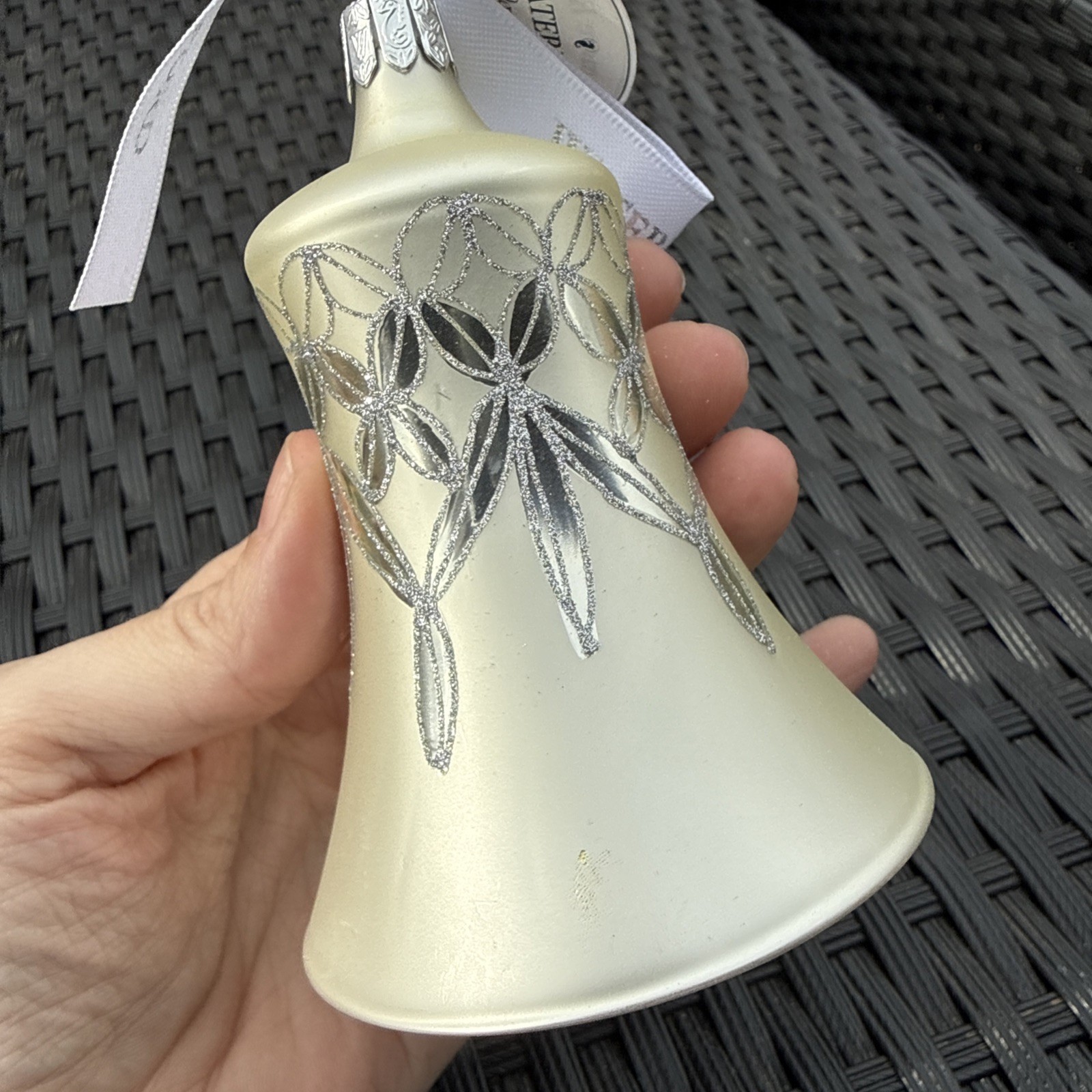 Waterford Heirlooms Lismore Bell Blown Glass Ornament Silver Glitter Christmas