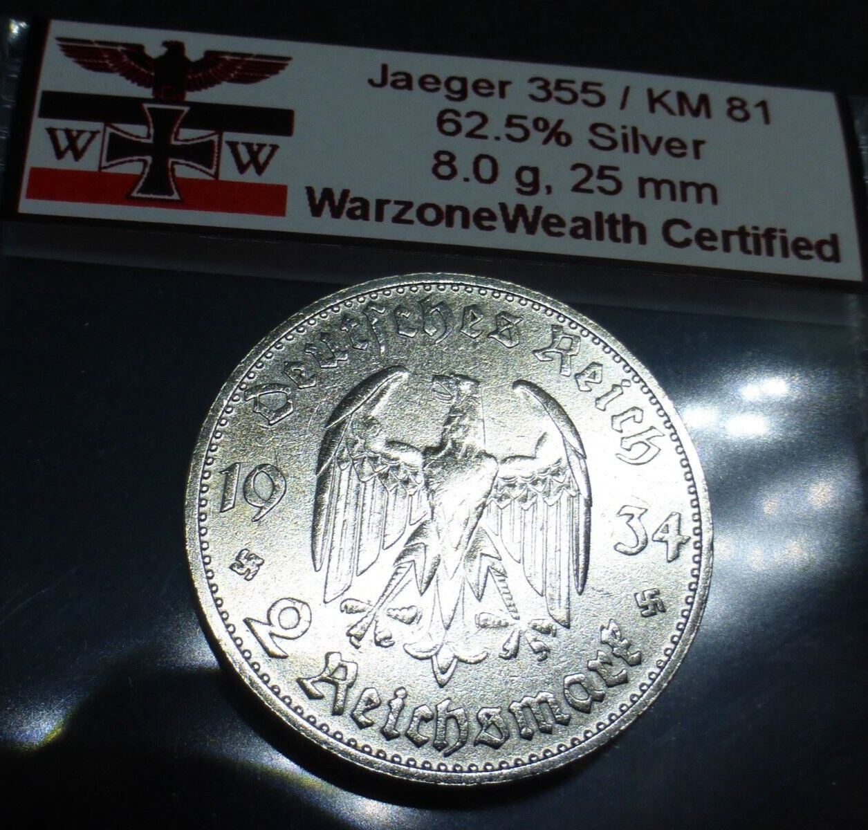 Nazi Silver Coin 1934D 2 Reichsmark Potsdam Church Beautiful Third Reich Germany