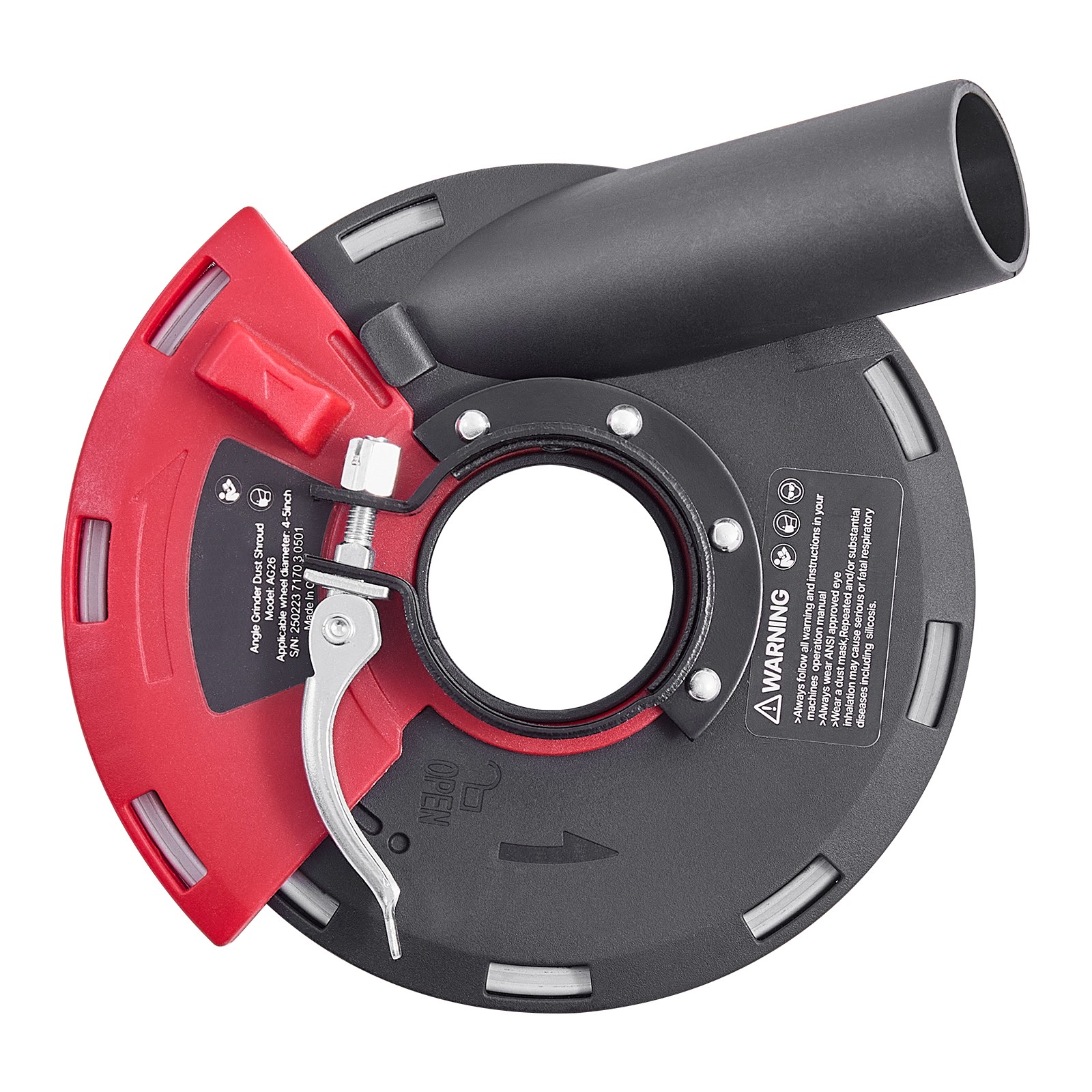 Angle Grinder Dust Shroud 4-5 in with 6 Clamping Washers Connect to Vacuum