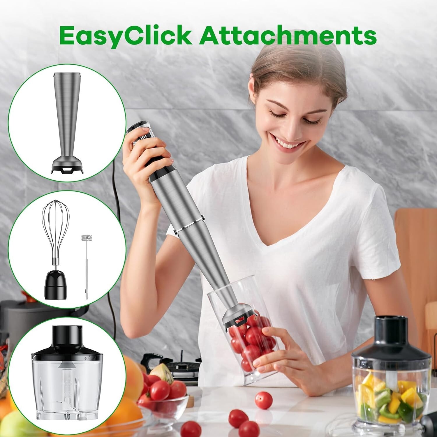 Variable Speed Immersion Blender with Whisk & Frother - Compact Kitchen Tool