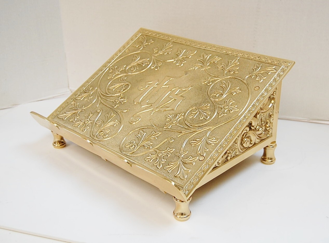 BRASS CHURCH MISSAL / BIBLE / BOOK STAND, SACRAMENTARY # 342