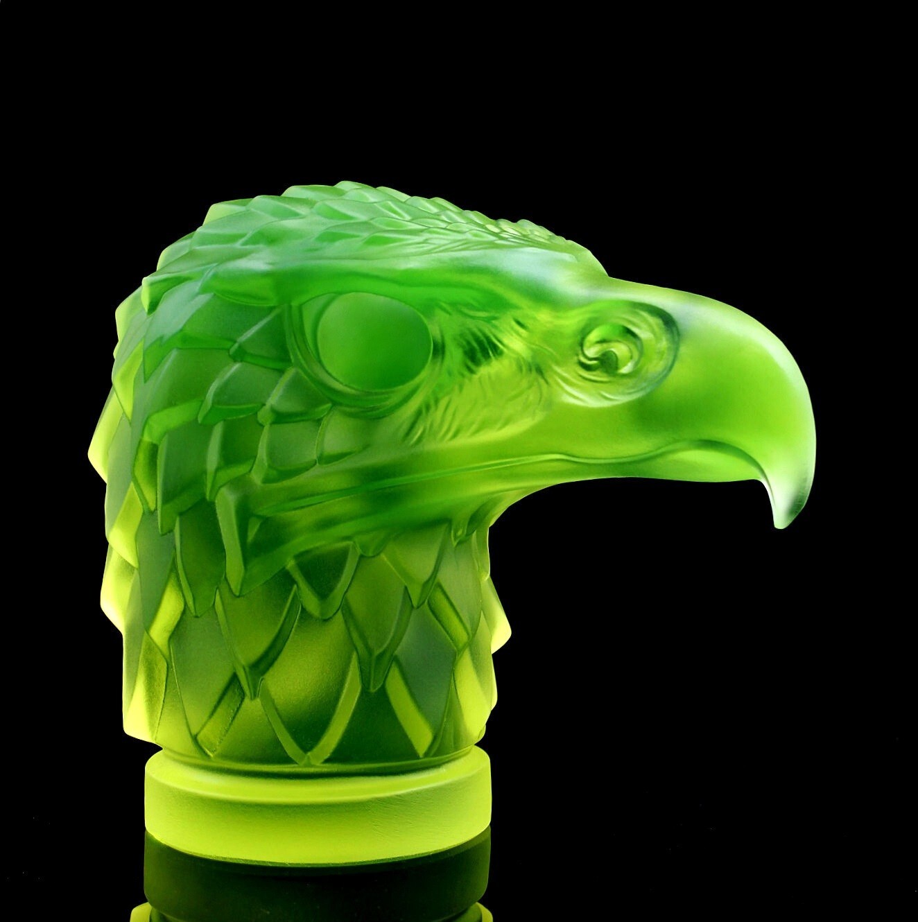 Uranium Glass ' Head Eagle ' Hood Ornament Sculpture 1930' H.Hoffmann