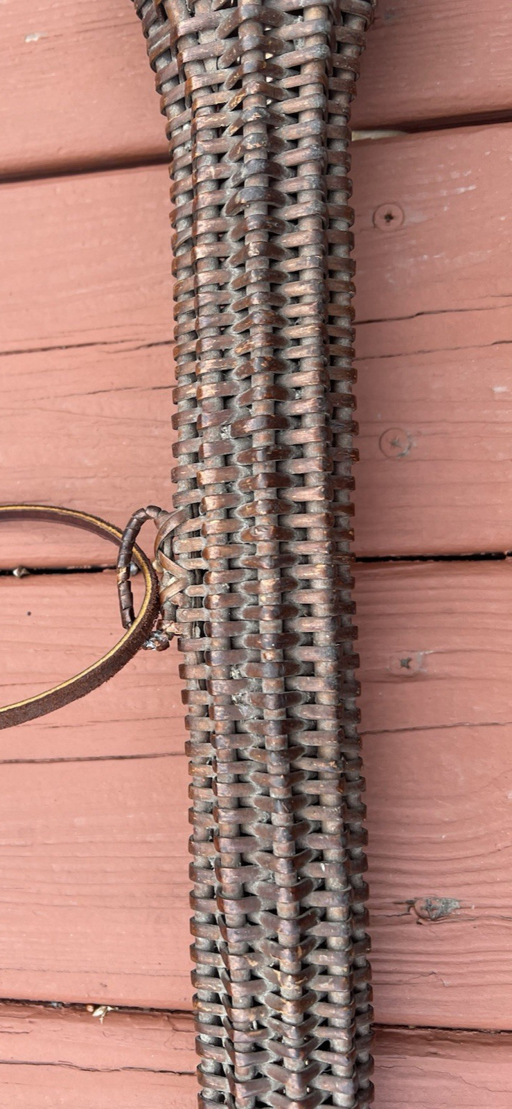 Signed George Potter Copper Brass Silver Long Fox Hunting Horn Wicker Sheath