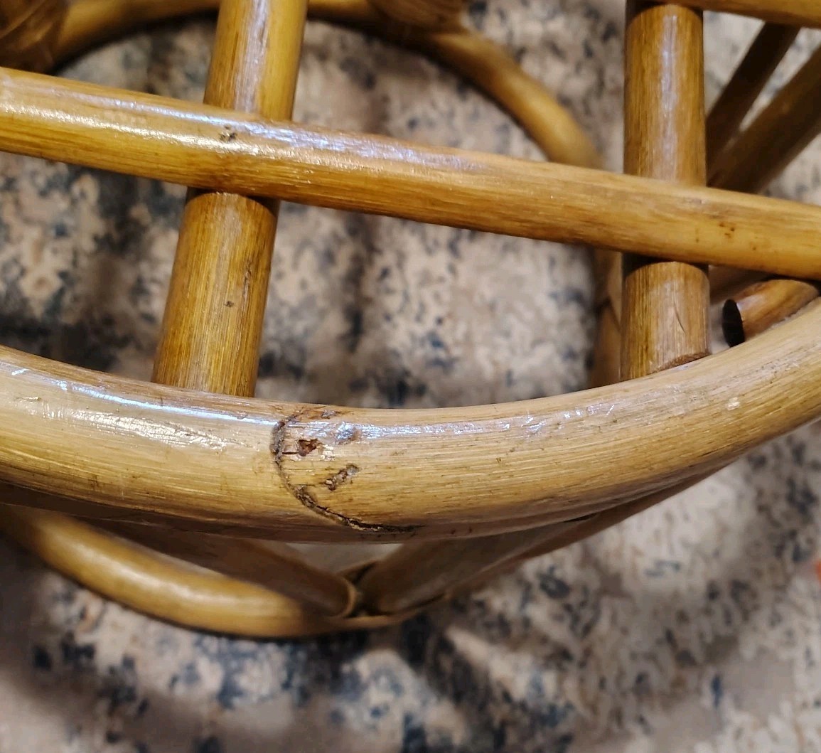 Vintage MCM Bamboo Bentwood Rattan Round Footstool Ottoman Plant Stand