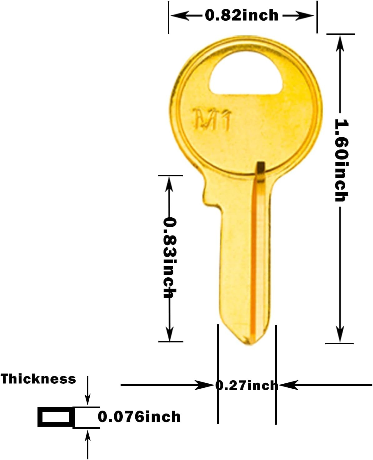 Brass Finish Key Blanks, M1 (MA1) Uncut Blank Keys, Pack of 50 Keys