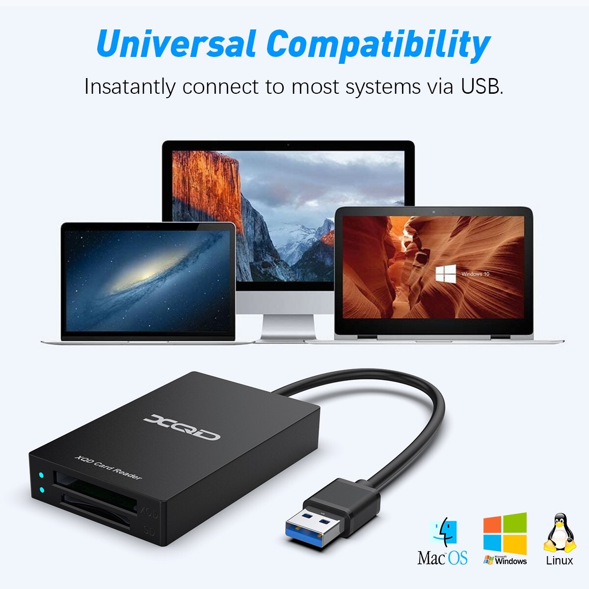 USB 3.0 XQD/SD 2 in 1 Card Reader, Sony XQD Memory Card Reader 5Gpbs Super Speed