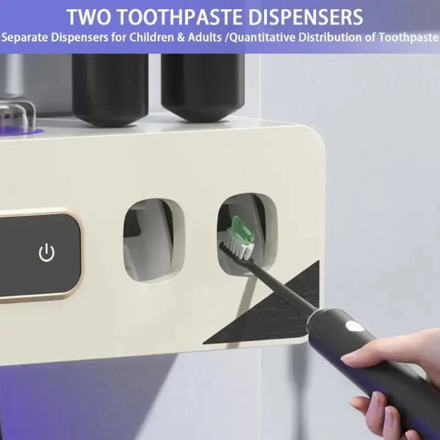 UV Light Sterilizer Toothbrush Holder Cleaner & Automatic Toothpaste Dispenser