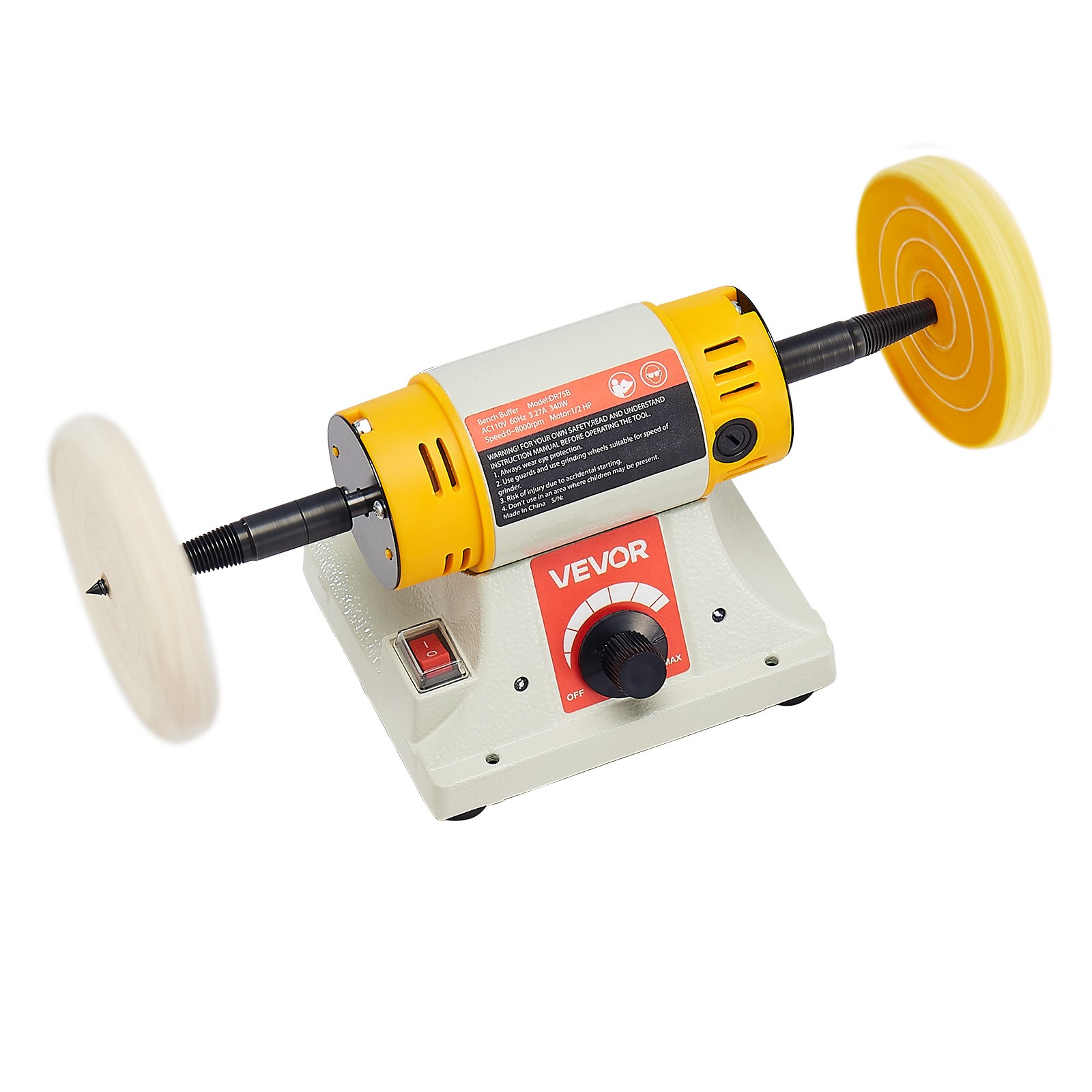 VEVOR 1/2HP Bench Buffer Polisher 0 to 8000RPM with 3-inch & 4-inch Wheels