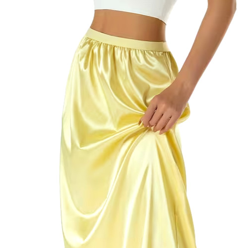 New Gorgeous Feminine Yellow Satin Lace Hem Long Half Slip Plus XL NEW